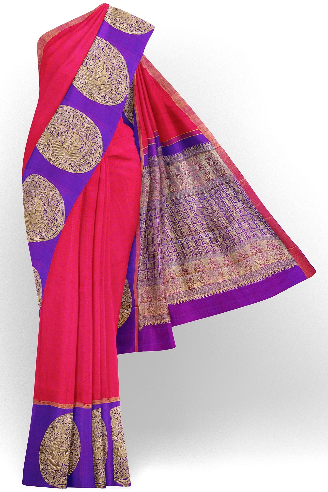sri kumaran stores kanchipuram silk saree pink saree with purple border 2