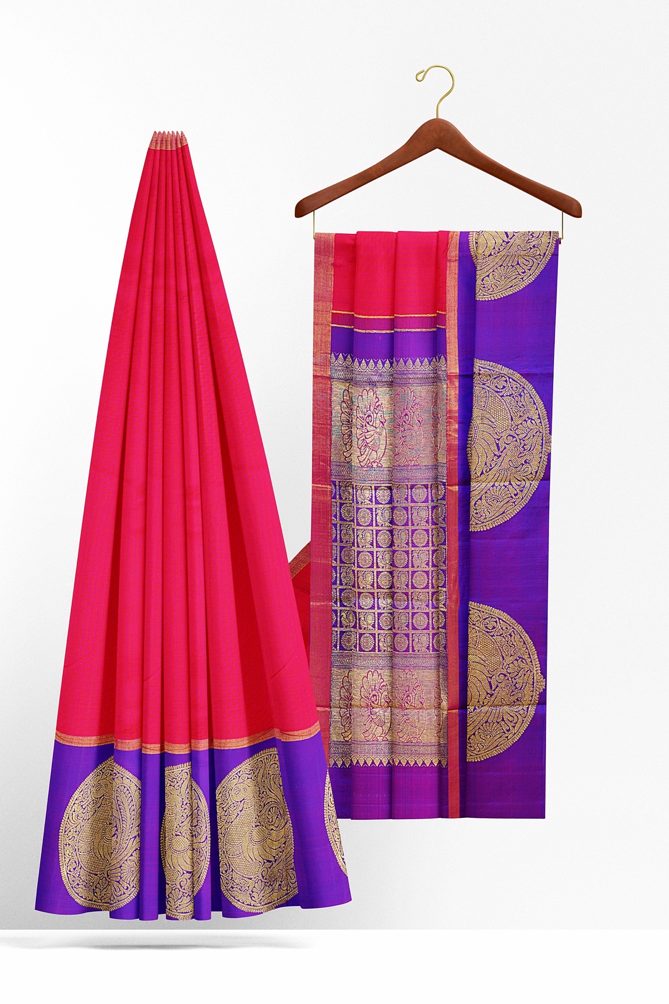 sri kumaran stores kanchipuram silk saree pink saree with purple border 3