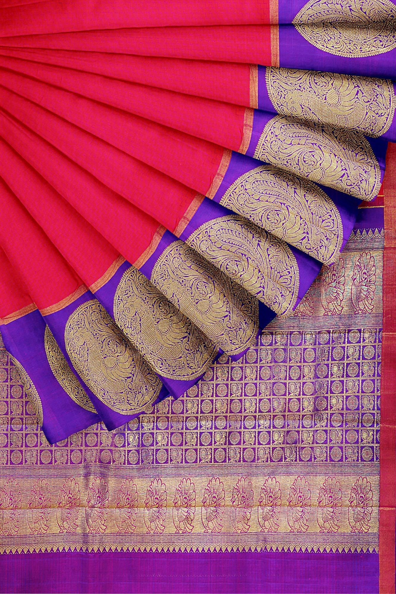 sri kumaran stores kanchipuram silk saree pink saree with purple border 4