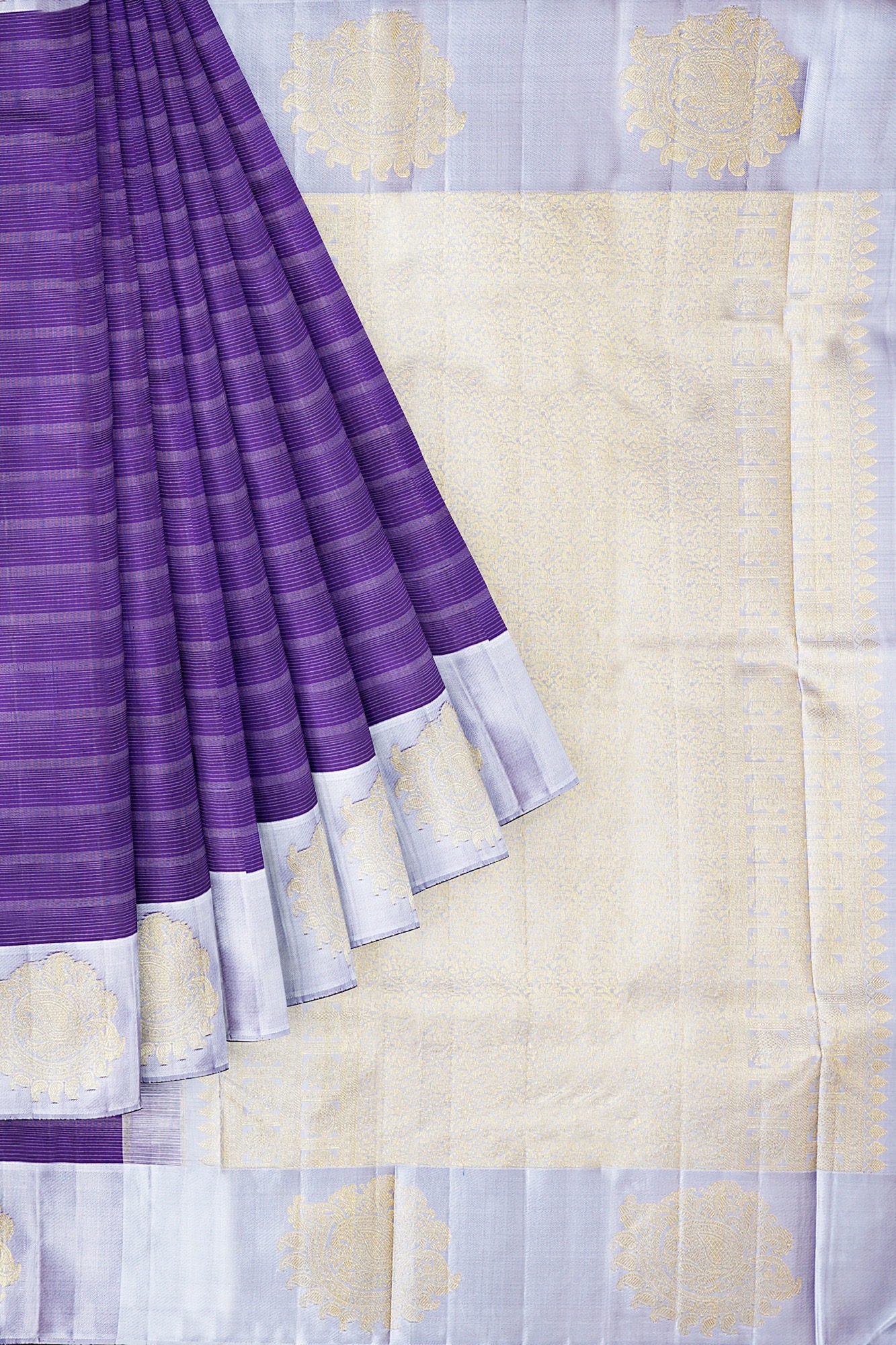 sri kumaran stores kanchipuram silk saree purple saree with light purple border 1