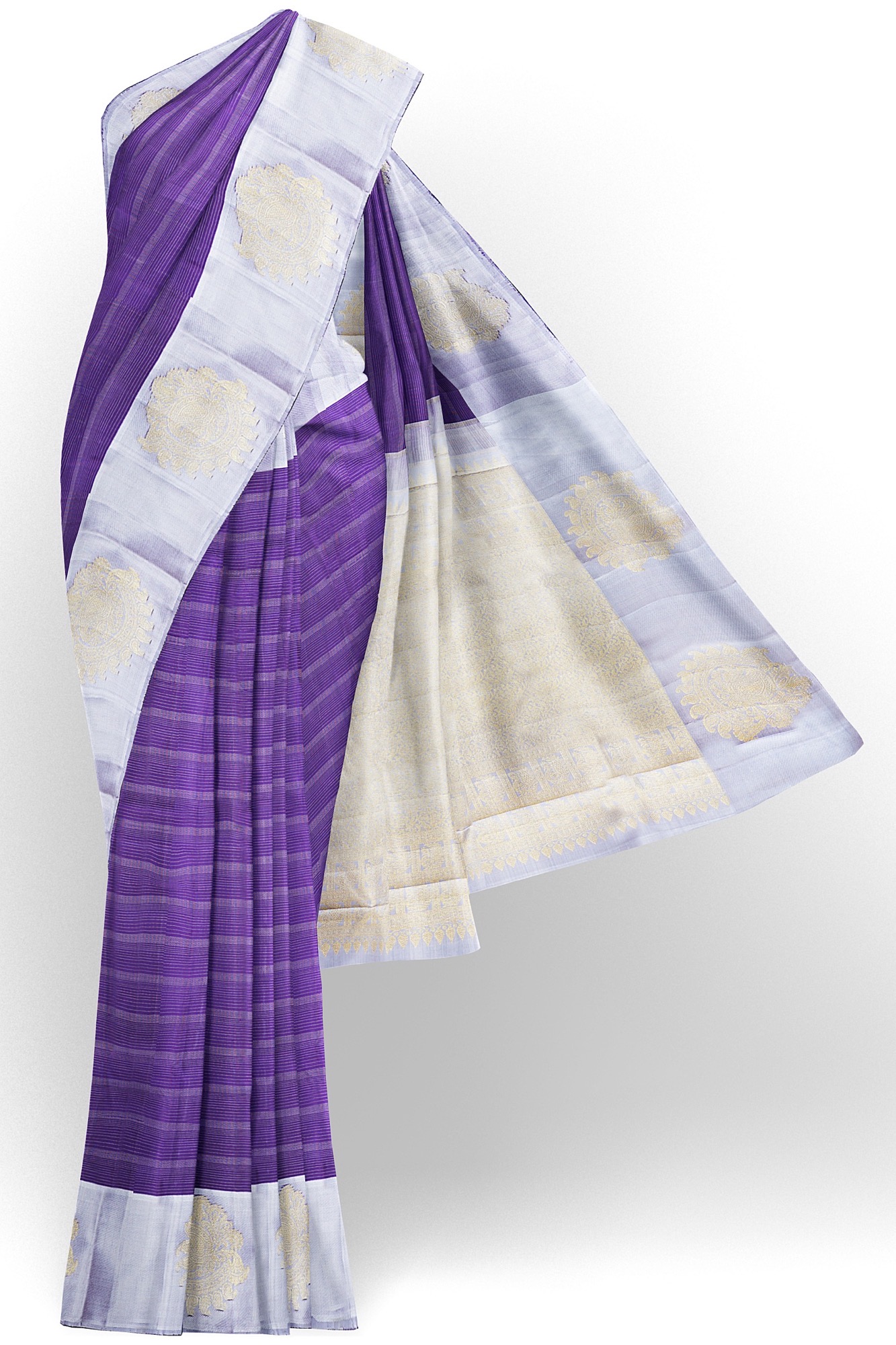 sri kumaran stores kanchipuram silk saree purple saree with light purple border 2
