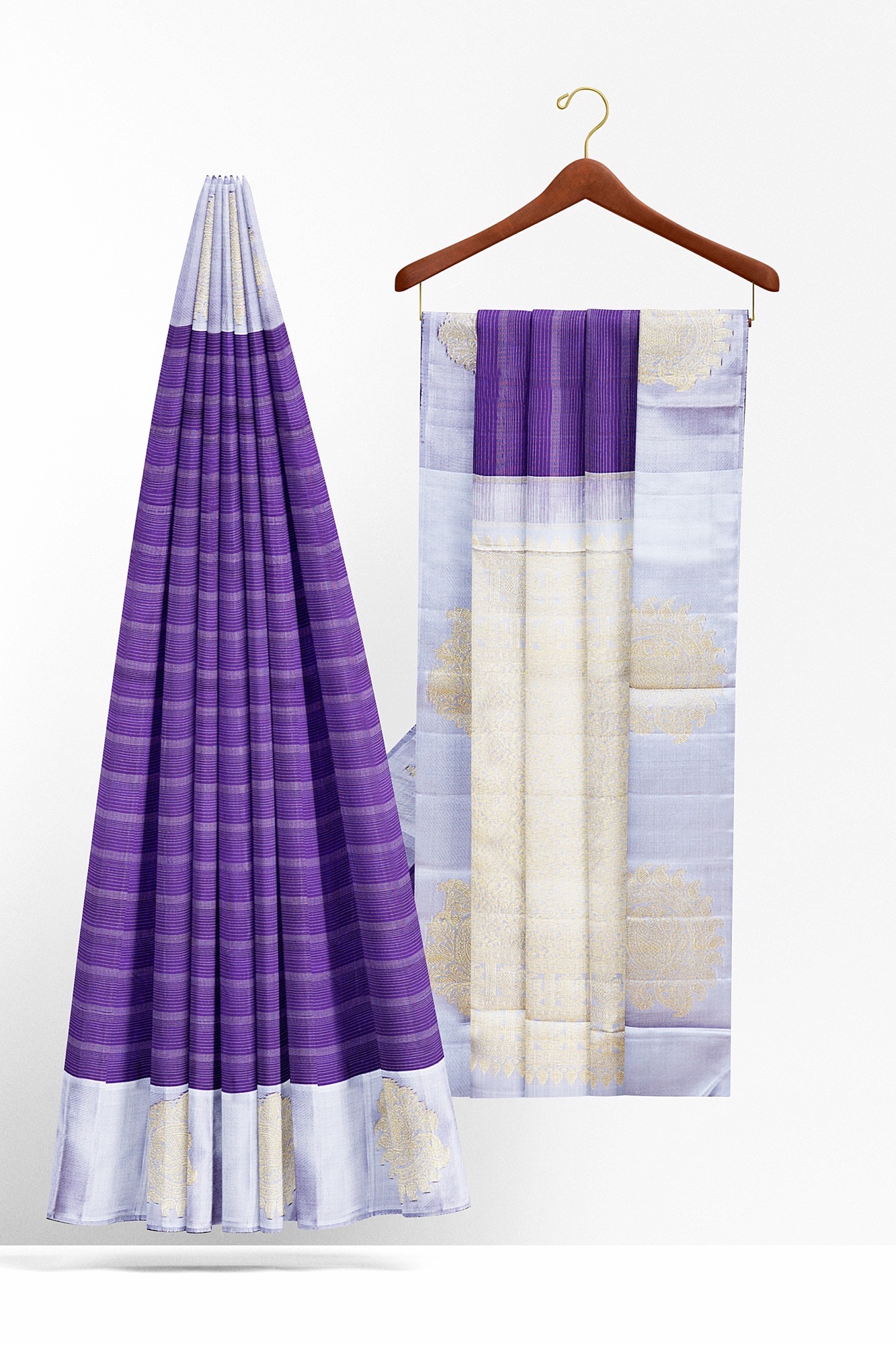 sri kumaran stores kanchipuram silk saree purple saree with light purple border 3