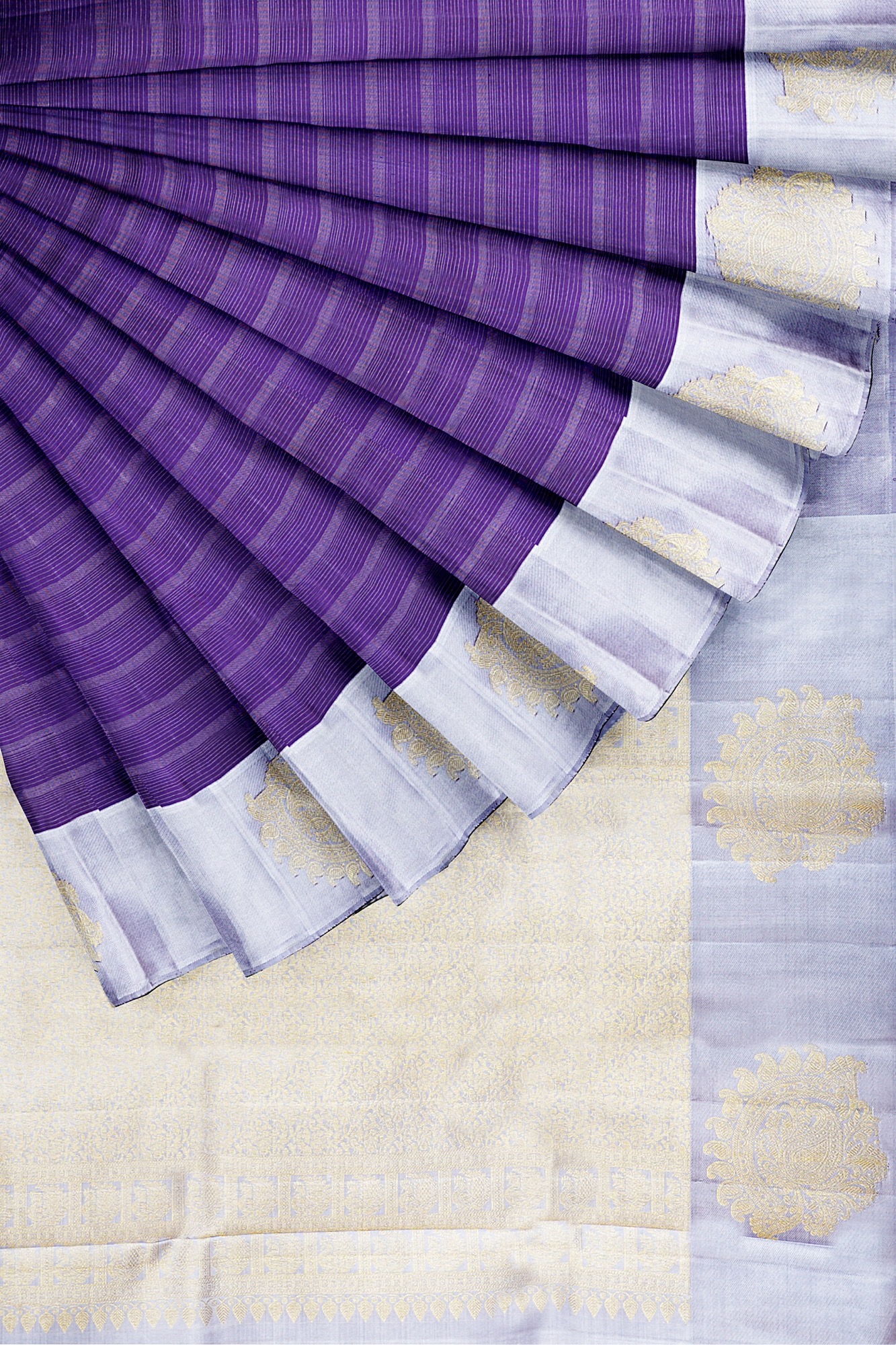 sri kumaran stores kanchipuram silk saree purple saree with light purple border 4