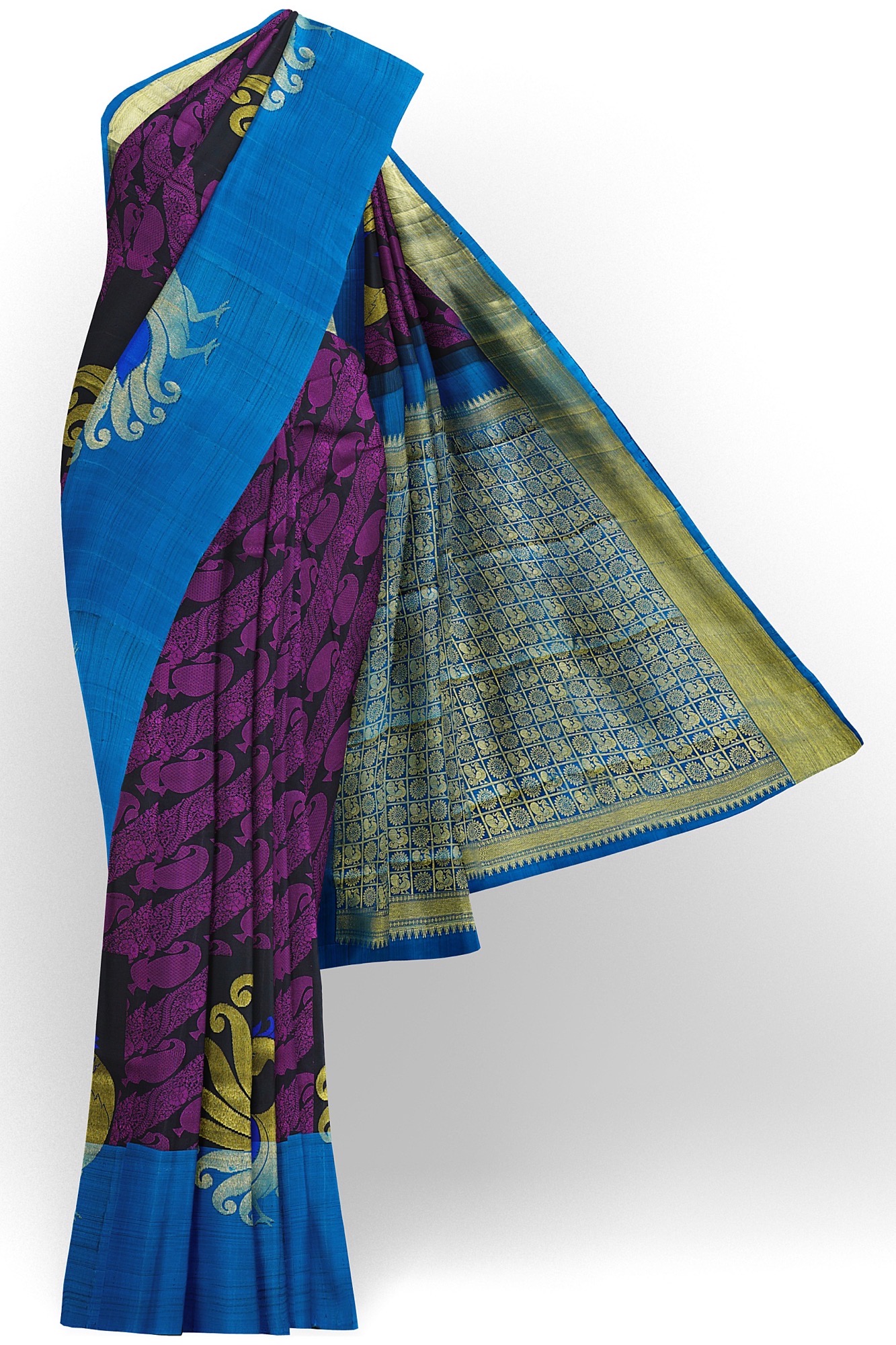 sri kumaran stores kanchipuram silk saree purple saree with sky blue border 2