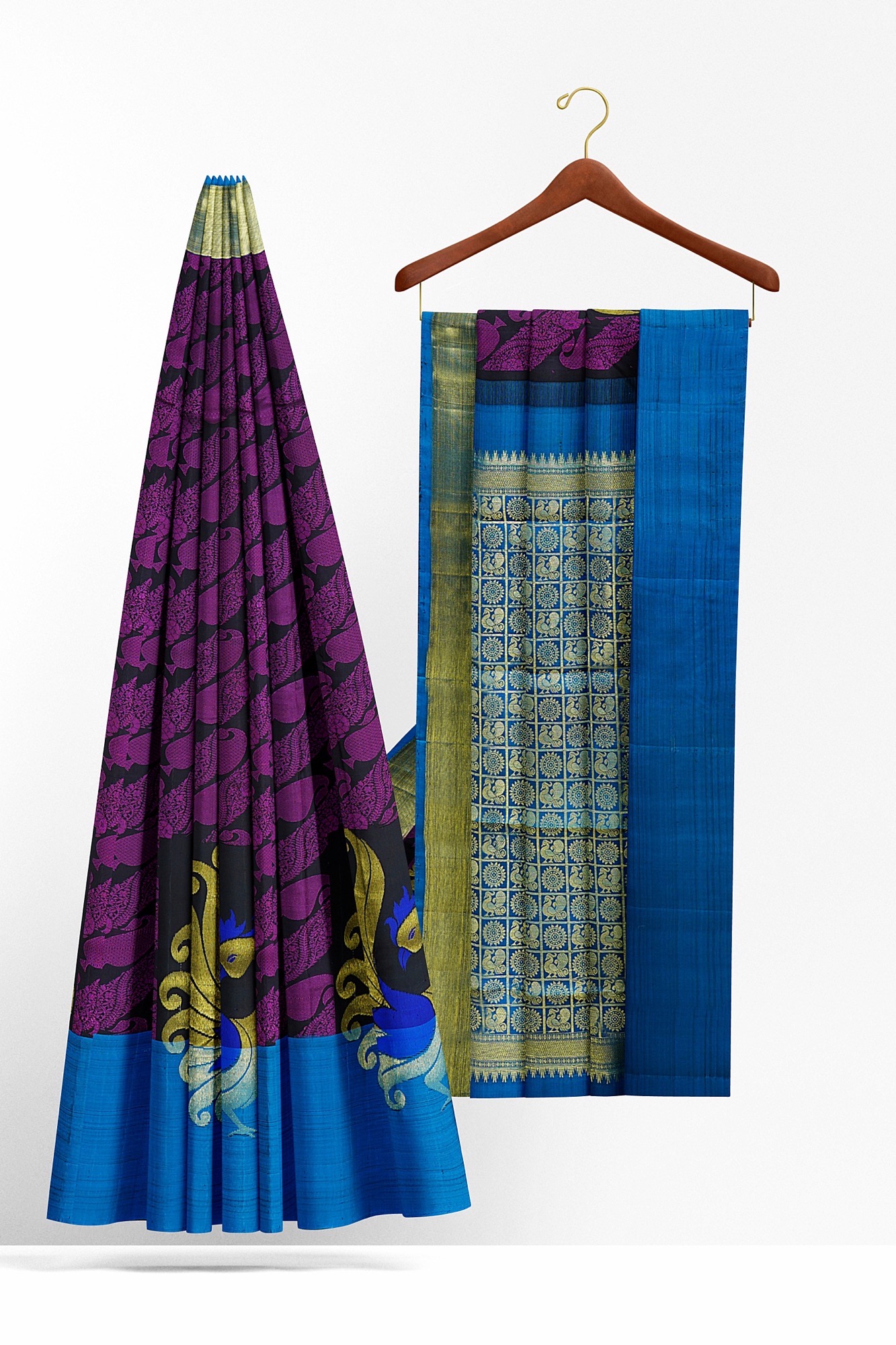 sri kumaran stores kanchipuram silk saree purple saree with sky blue border 3