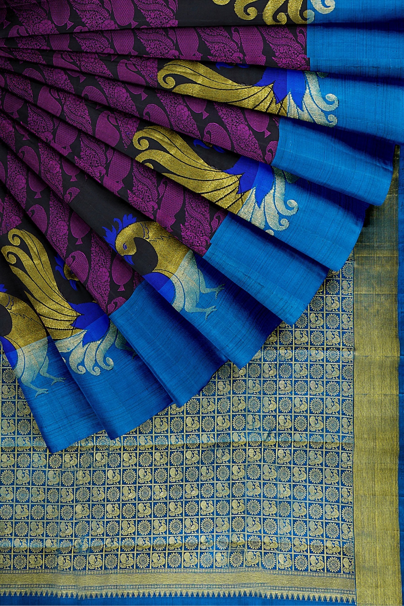 sri kumaran stores kanchipuram silk saree purple saree with sky blue border 4