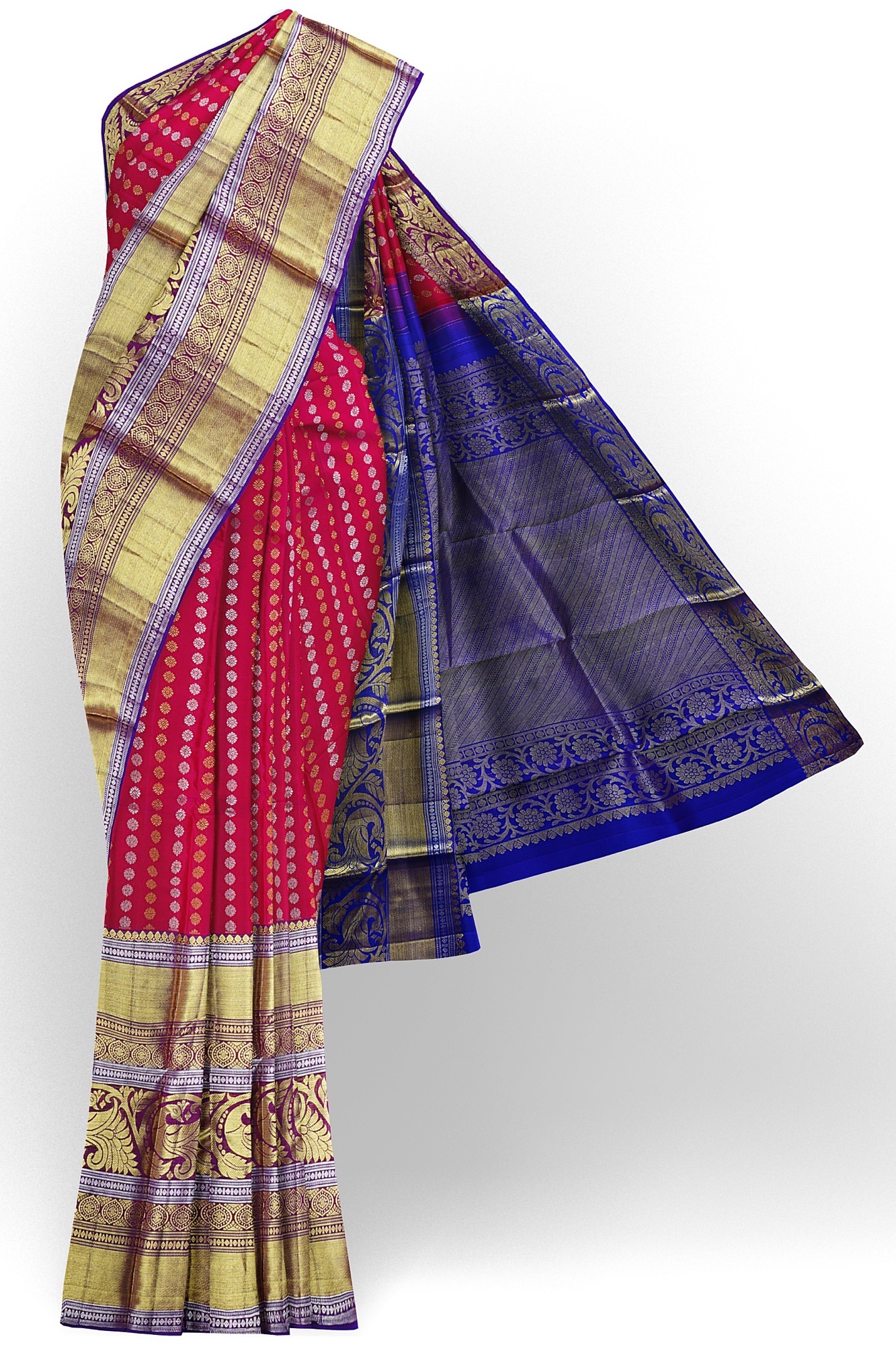 sri kumaran stores kanchipuram silk saree red saree with golden blue border 2