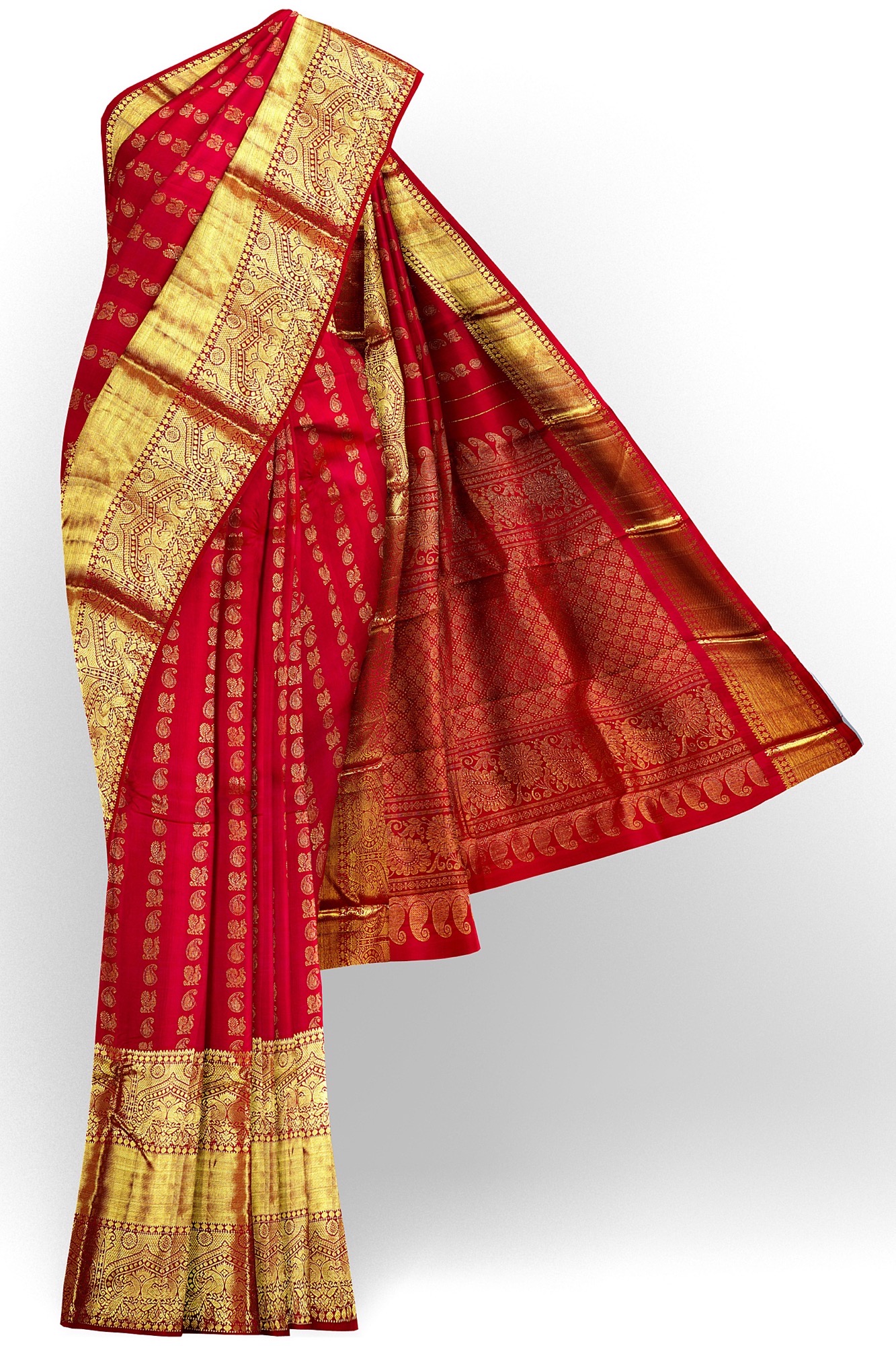 sri kumaran stores kanchipuram silk saree red saree with golden border 1 2