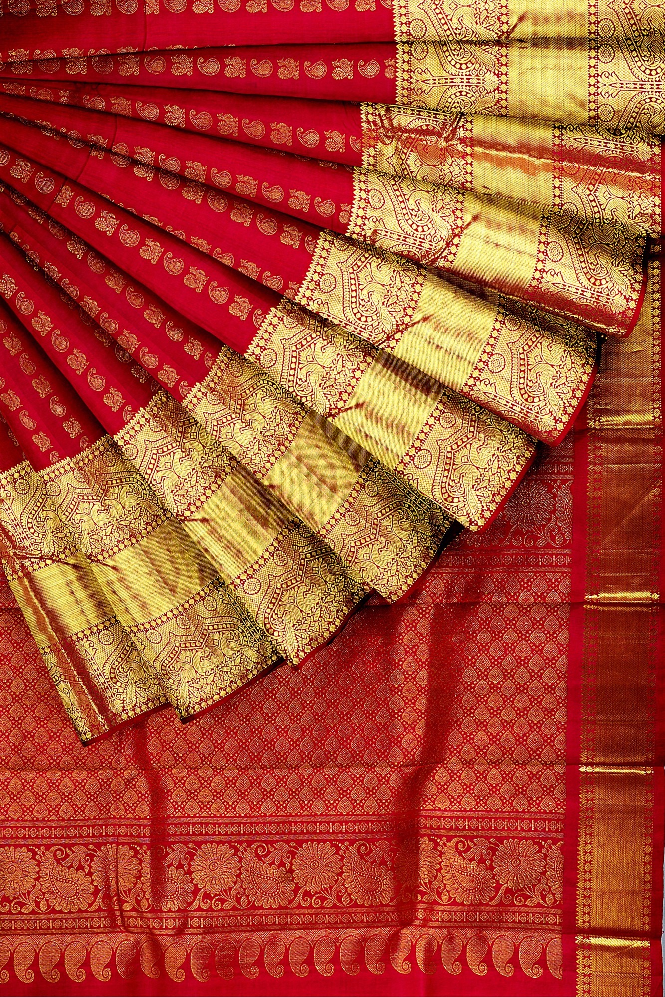 sri kumaran stores kanchipuram silk saree red saree with golden border 1 4
