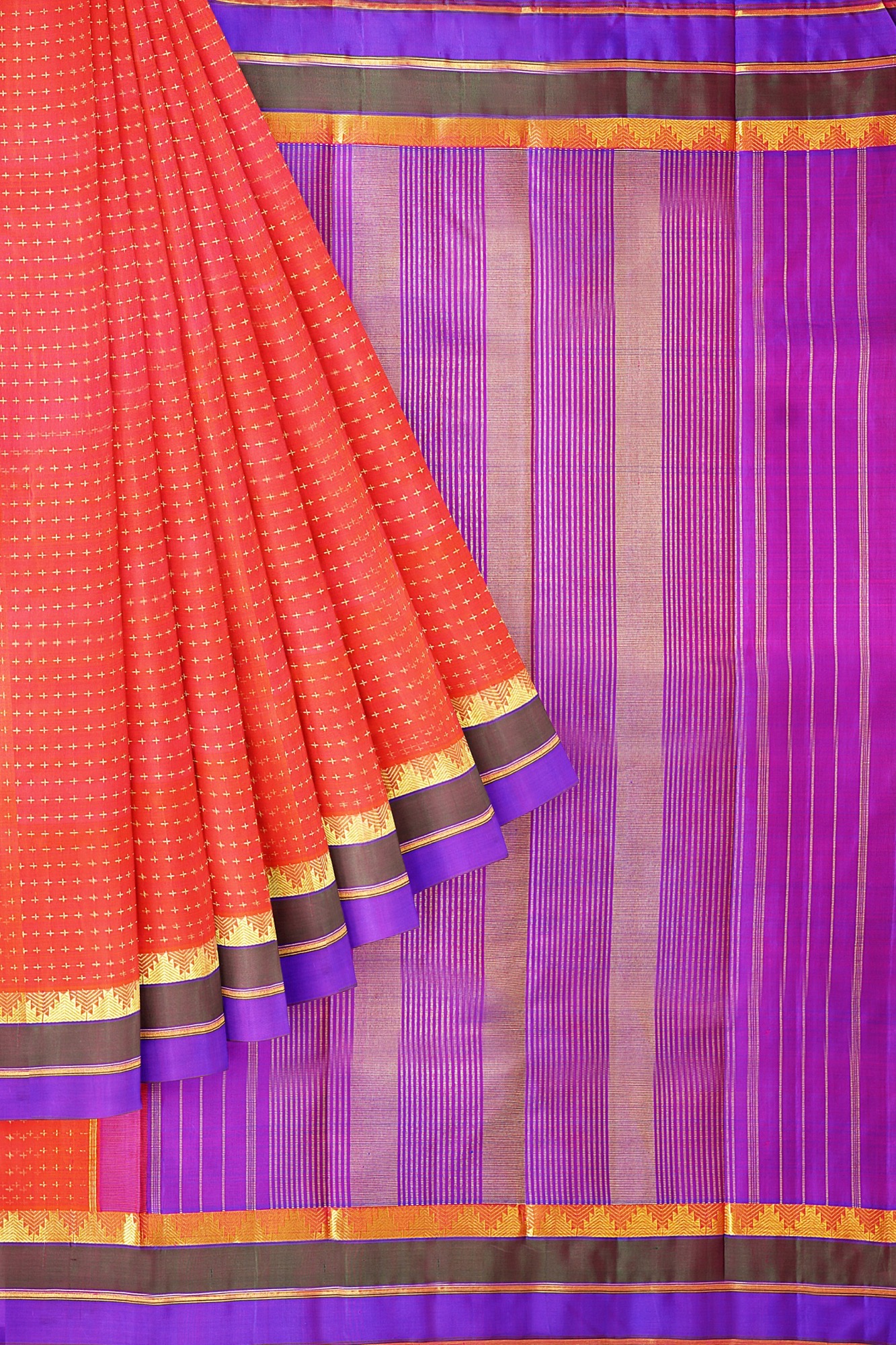 sri kumaran stores kanchipuram silk saree red saree with golden purple border 4 1