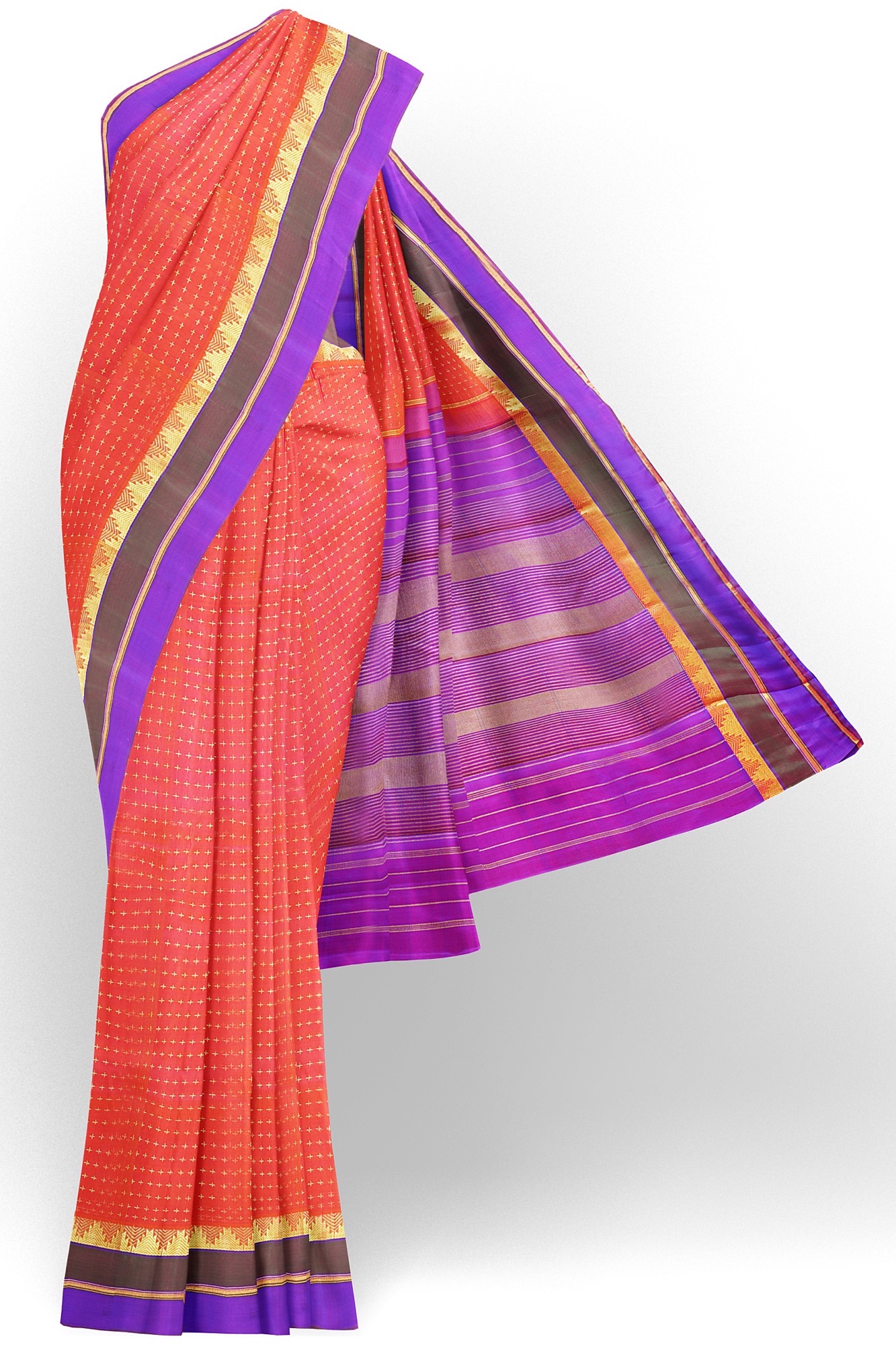 sri kumaran stores kanchipuram silk saree red saree with golden purple border 4 2