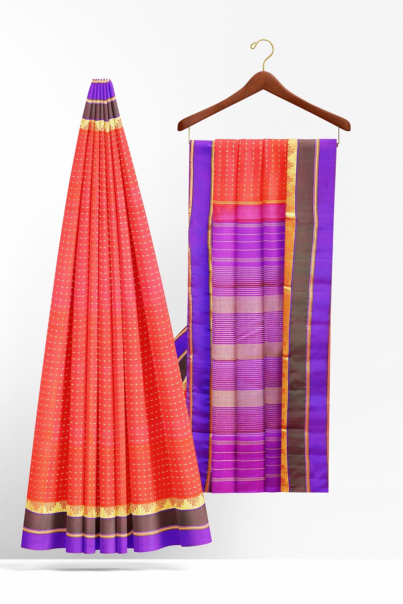 sri kumaran stores kanchipuram silk saree red saree with golden purple border 4 3