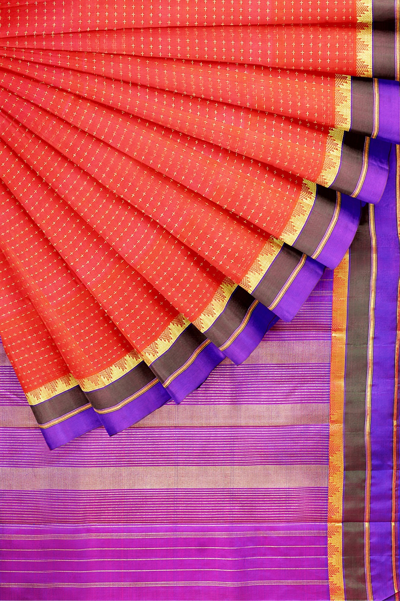 sri kumaran stores kanchipuram silk saree red saree with golden purple border 4 4