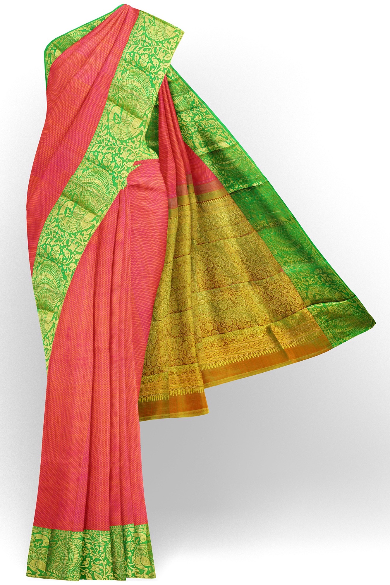 sri kumaran stores kanchipuram silk saree red saree with light green border 2