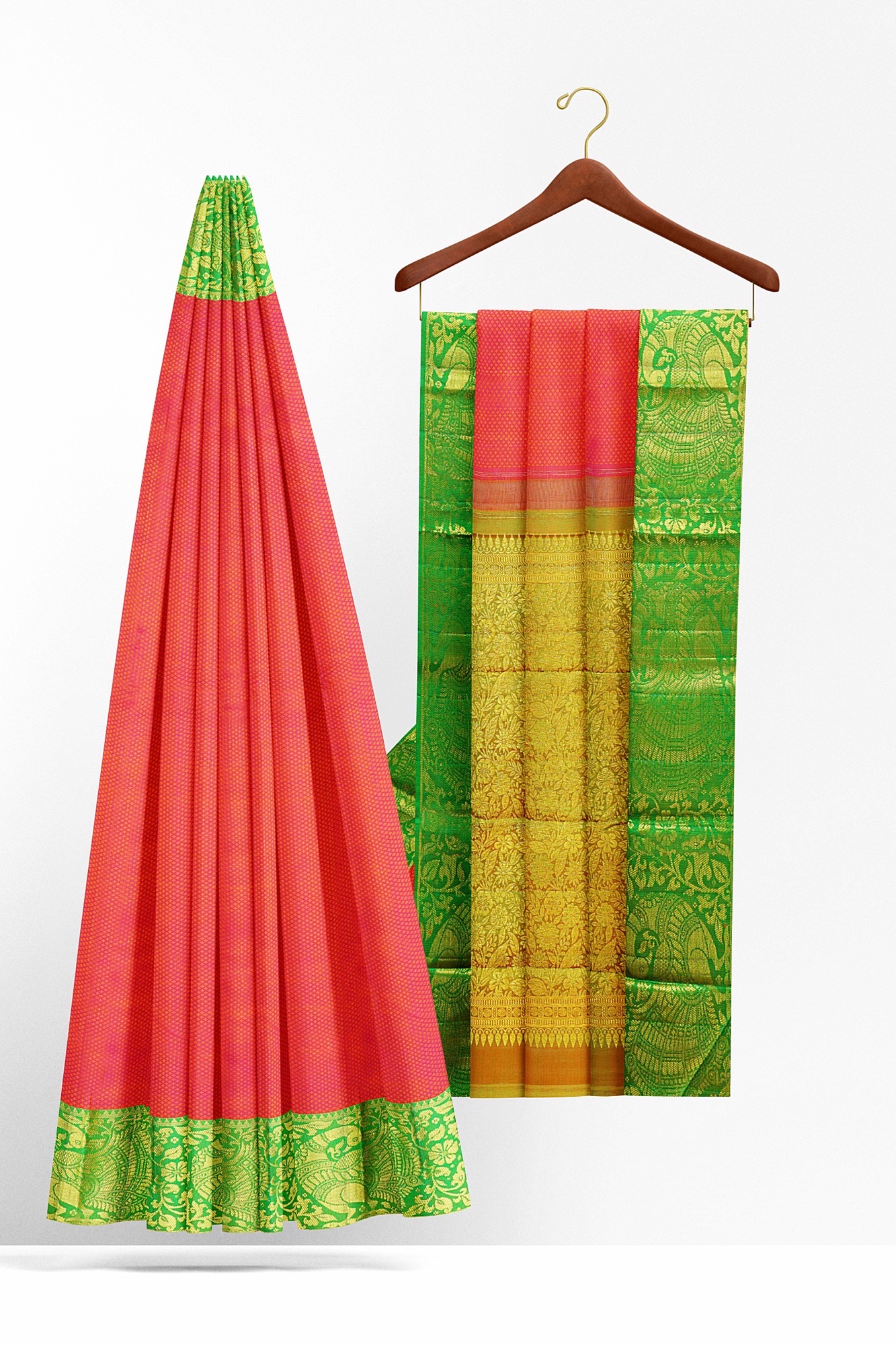 sri kumaran stores kanchipuram silk saree red saree with light green border 3