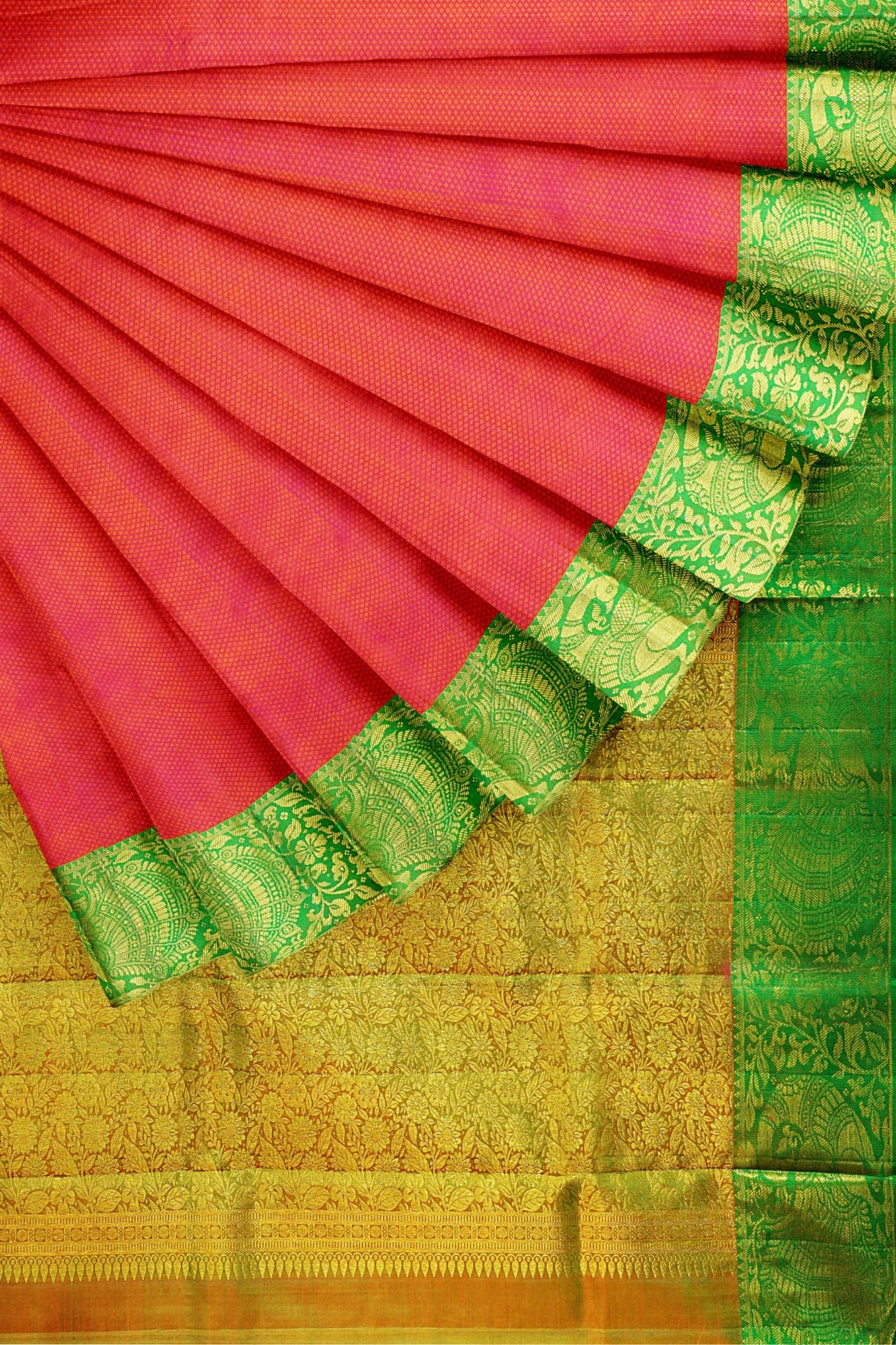 sri kumaran stores kanchipuram silk saree red saree with light green border 4