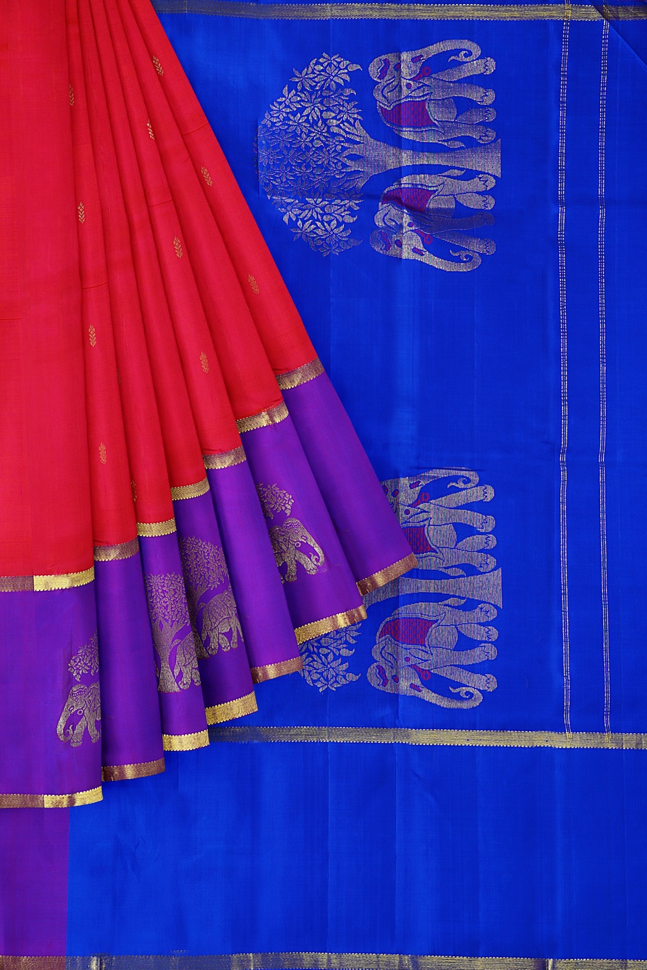 sri kumaran stores kanchipuram silk saree red saree with purple border 1