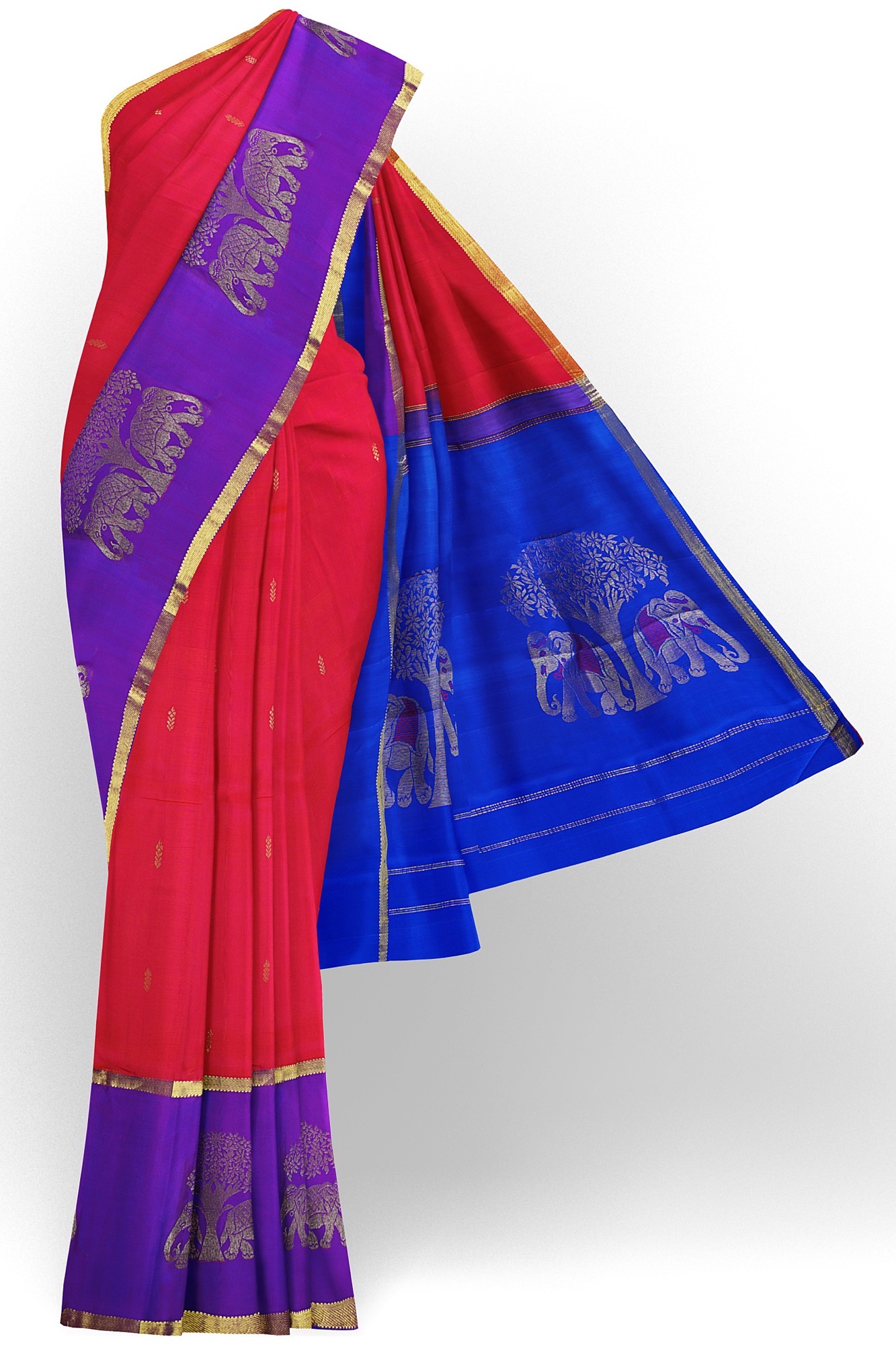 sri kumaran stores kanchipuram silk saree red saree with purple border 2