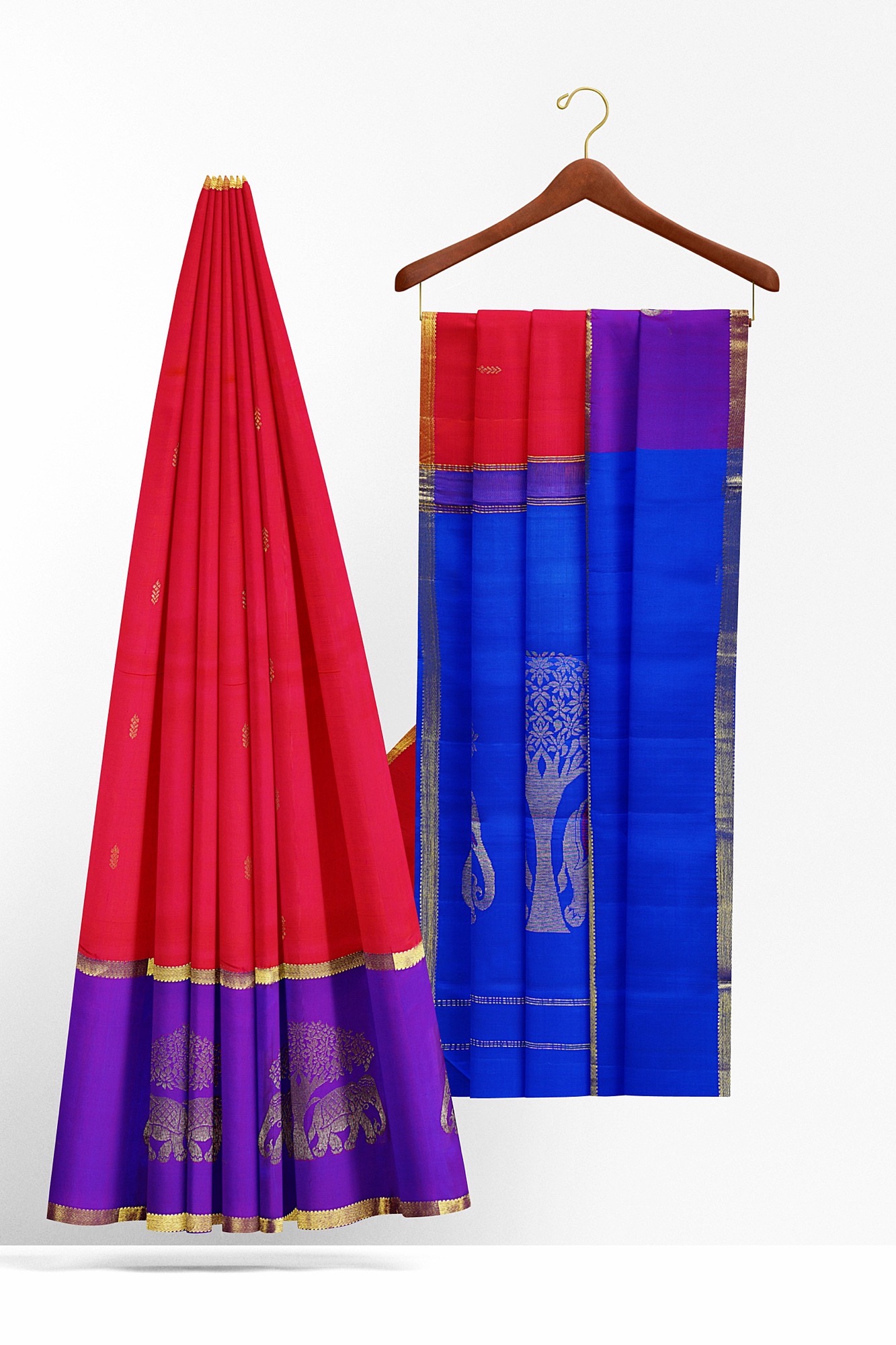 sri kumaran stores kanchipuram silk saree red saree with purple border 3