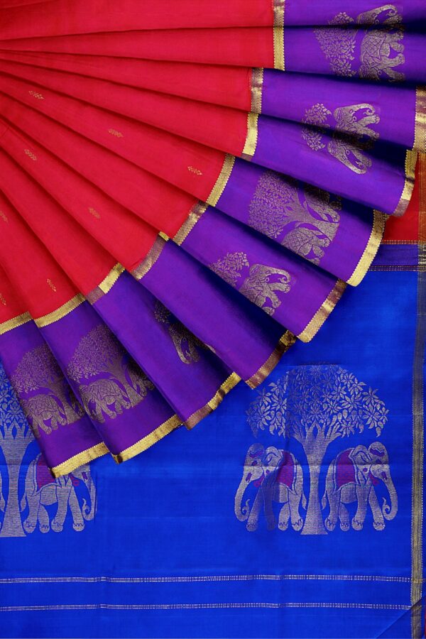sri kumaran stores kanchipuram silk saree red saree with purple border 4