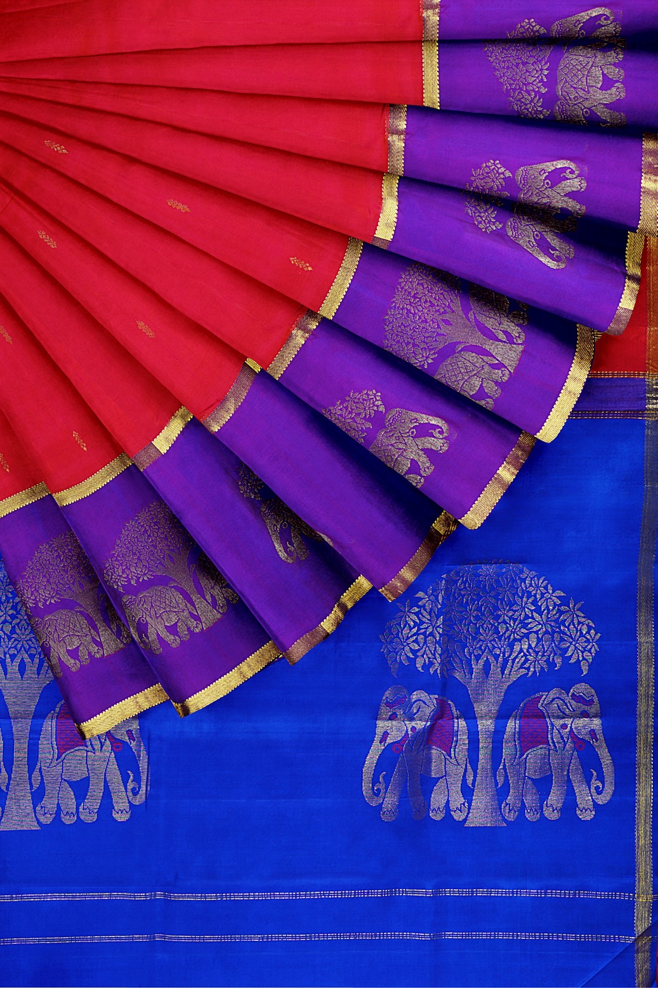 sri kumaran stores kanchipuram silk saree red saree with purple border 4