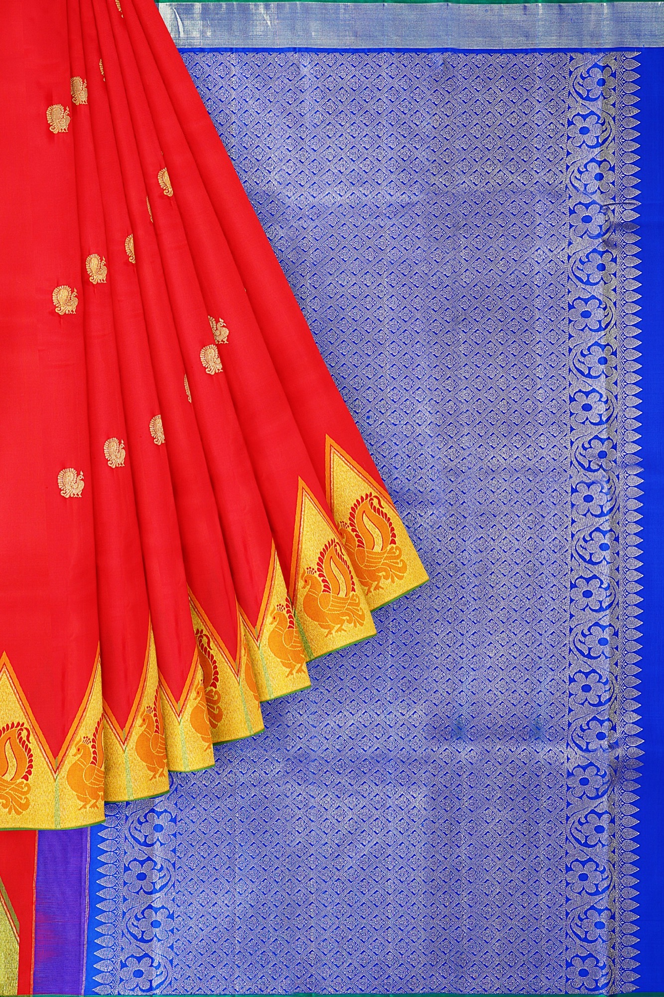 sri kumaran stores kanchipuram silk saree red saree with yellow border 1