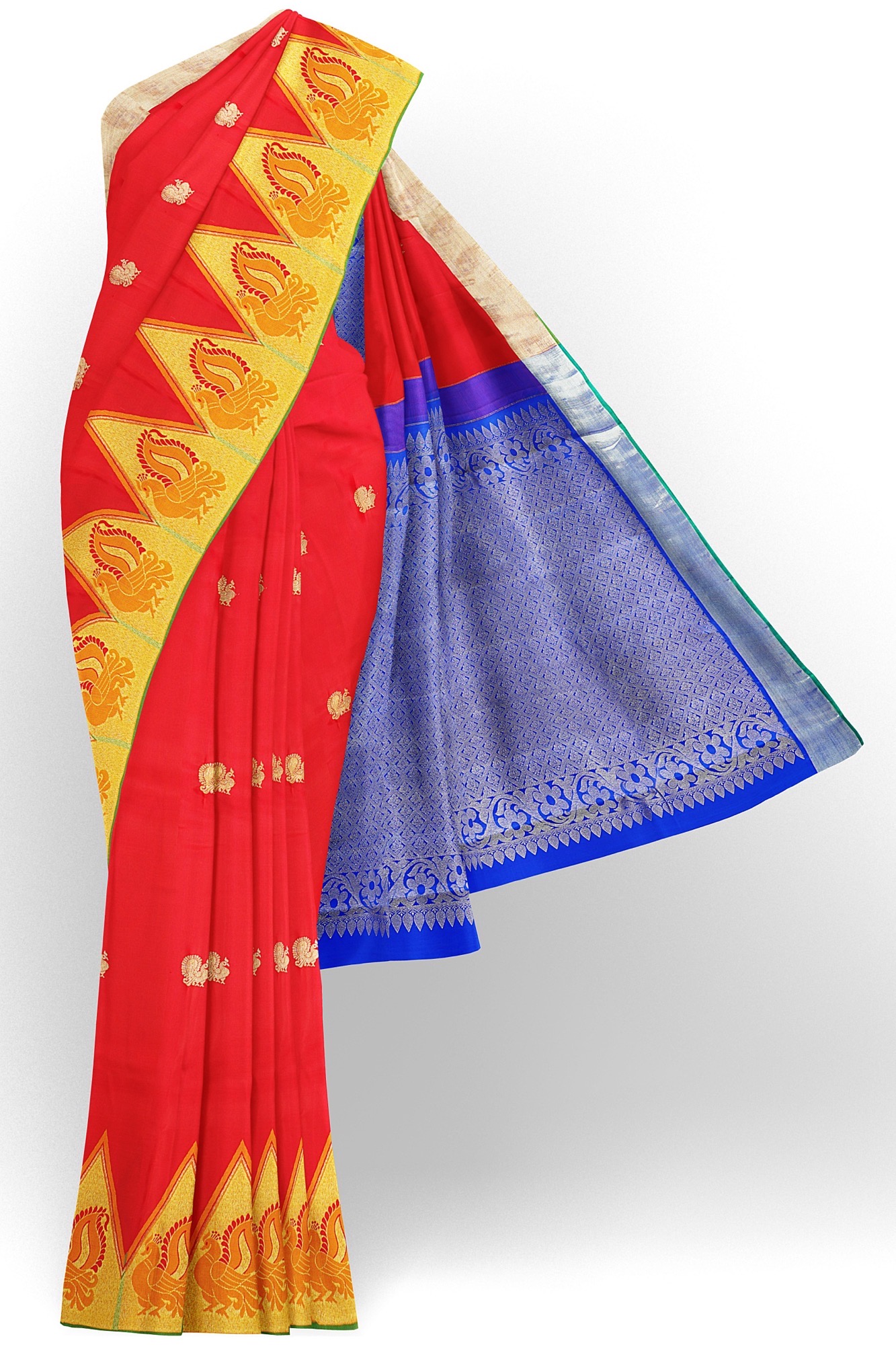 sri kumaran stores kanchipuram silk saree red saree with yellow border 2