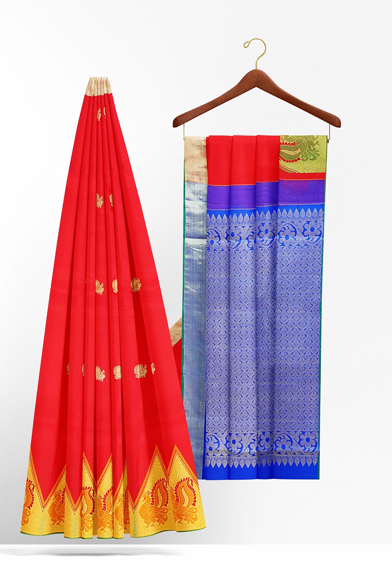 sri kumaran stores kanchipuram silk saree red saree with yellow border 3