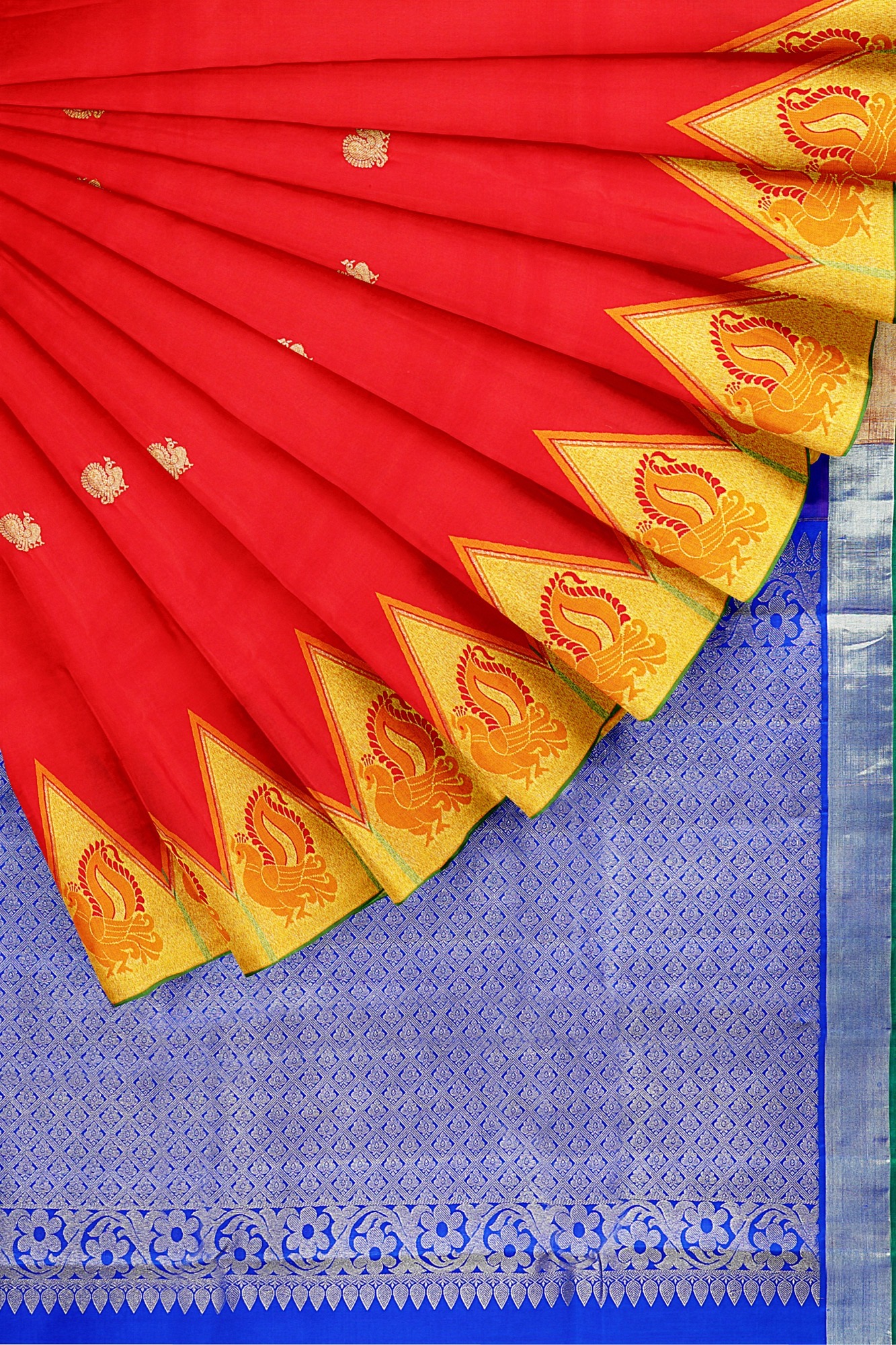 sri kumaran stores kanchipuram silk saree red saree with yellow border 4