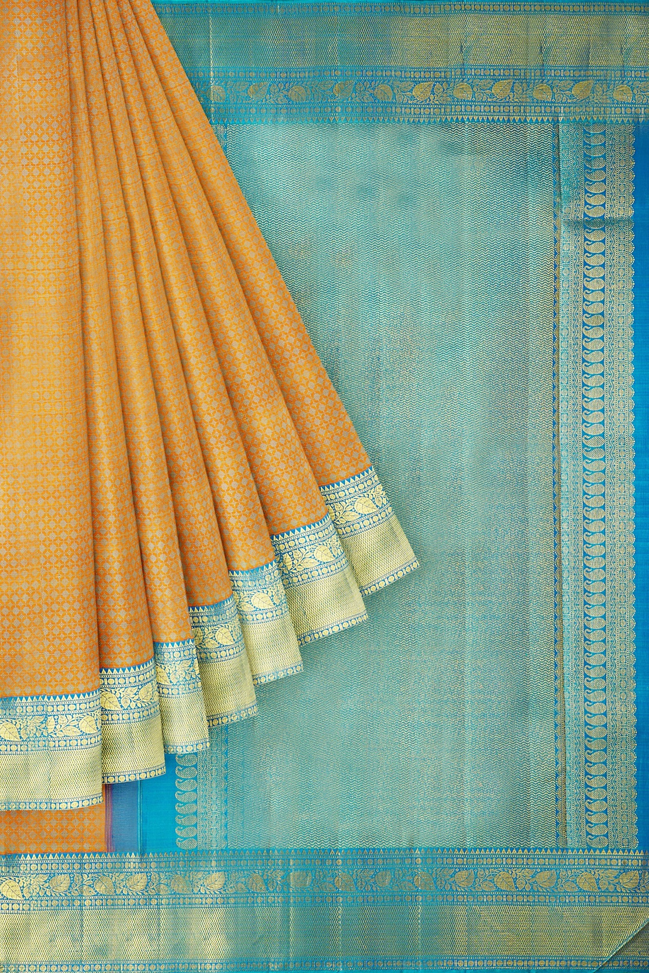 sri kumaran stores kanchipuram silk saree sandal brown saree with golden blue border 1