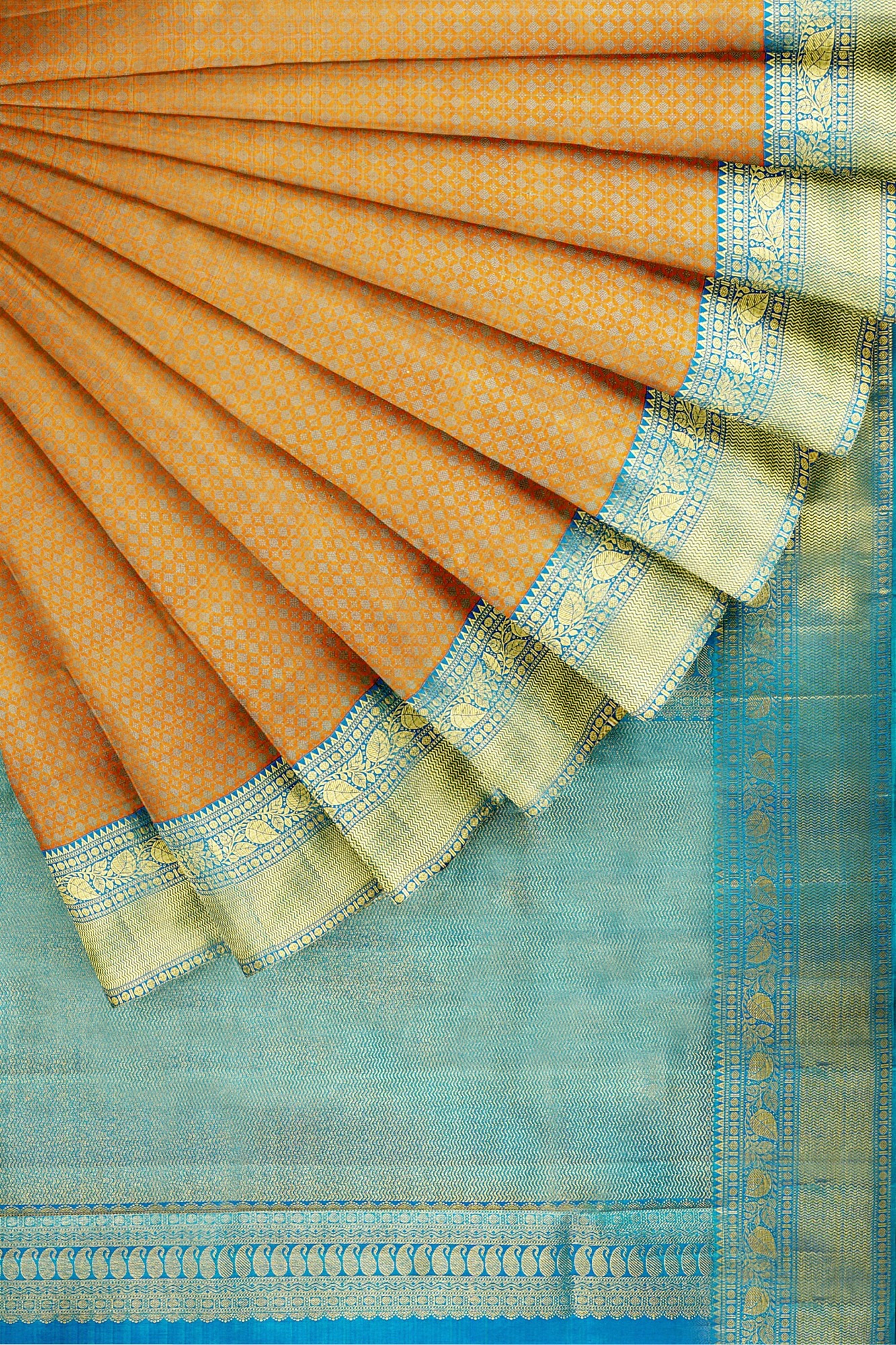 sri kumaran stores kanchipuram silk saree sandal brown saree with golden blue border 4