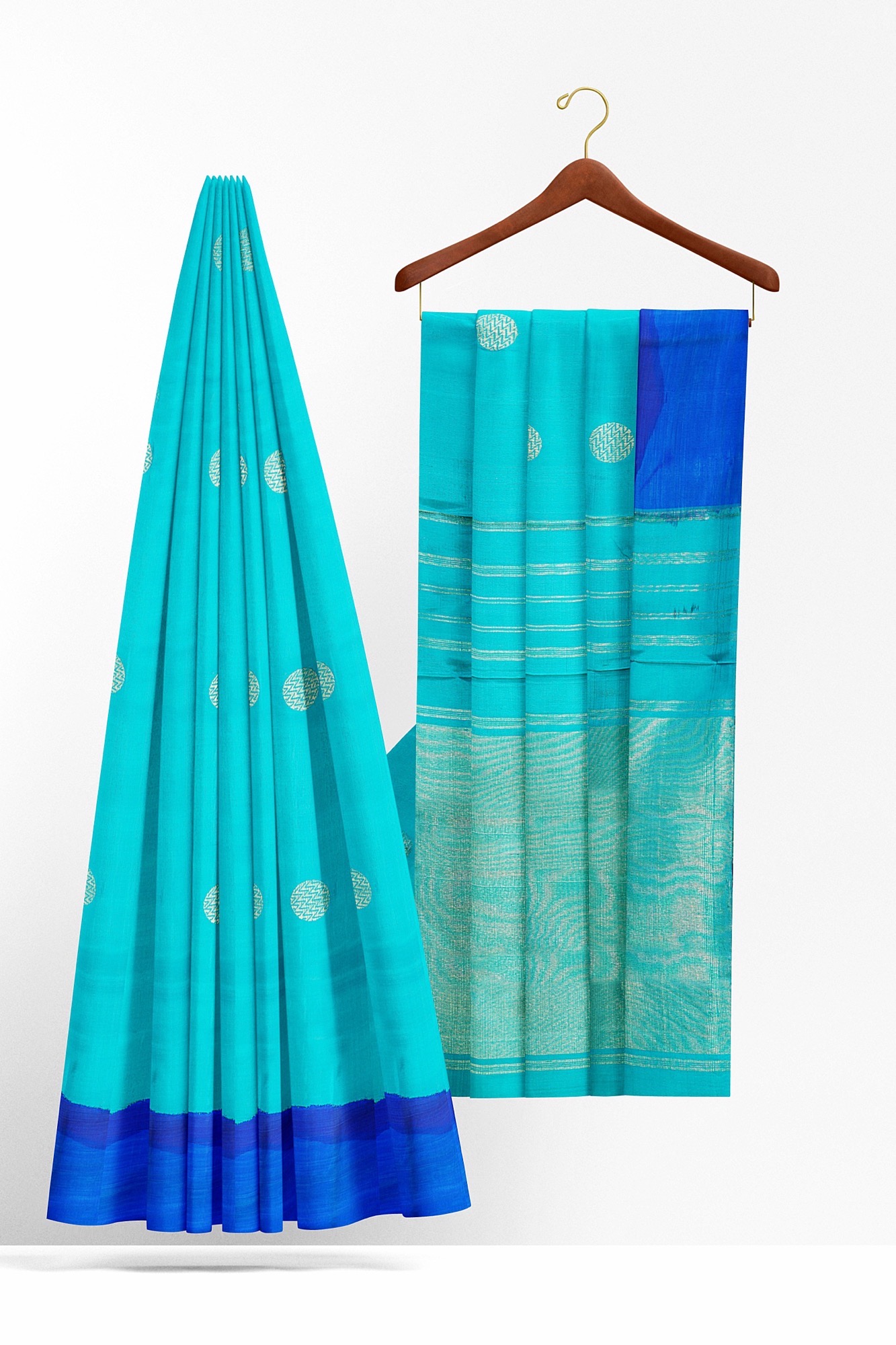 sri kumaran stores kanchipuram silk saree sky blue saree with blue border 3