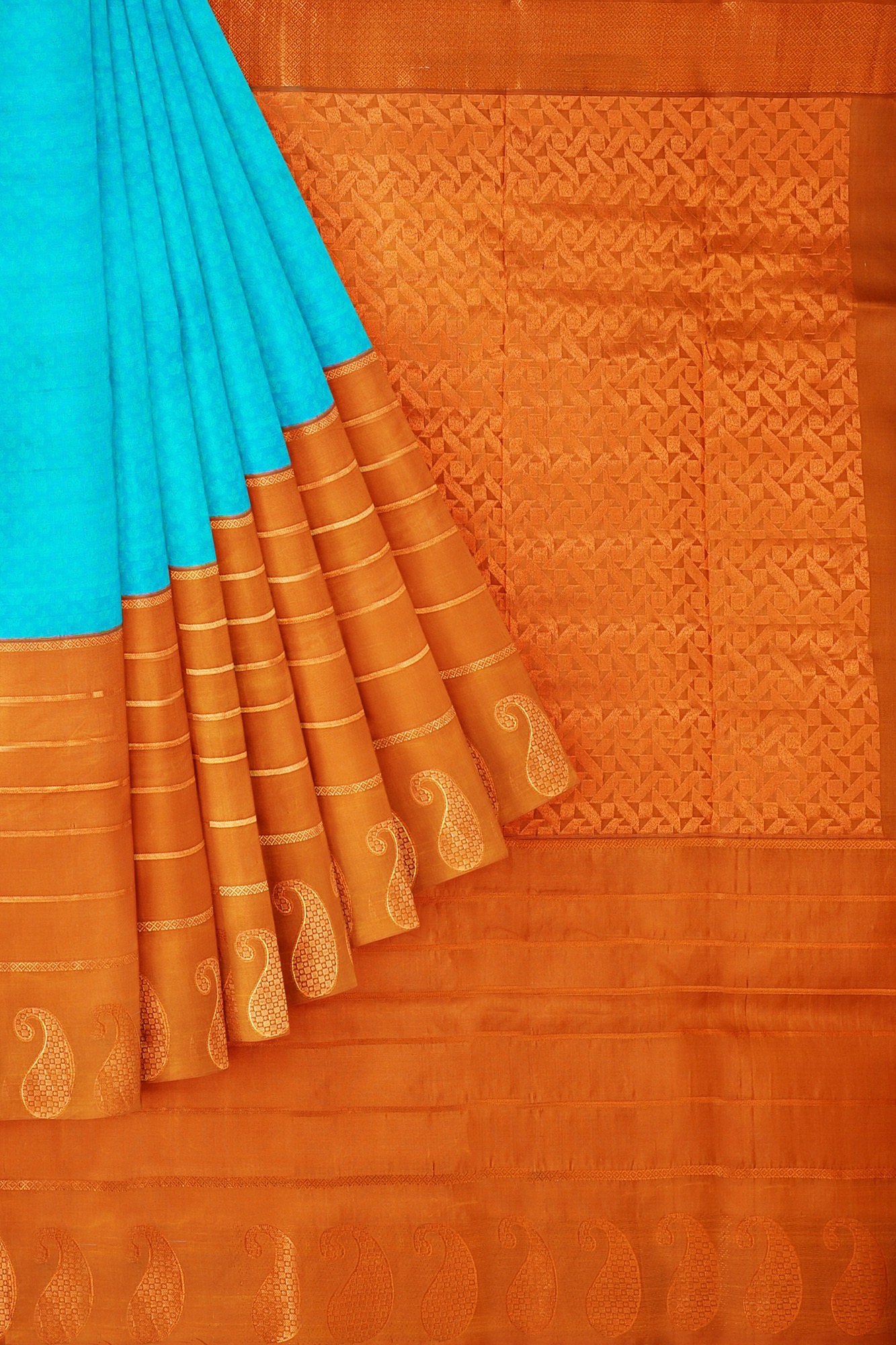 sri kumaran stores kanchipuram silk saree sky blue saree with brown border 1