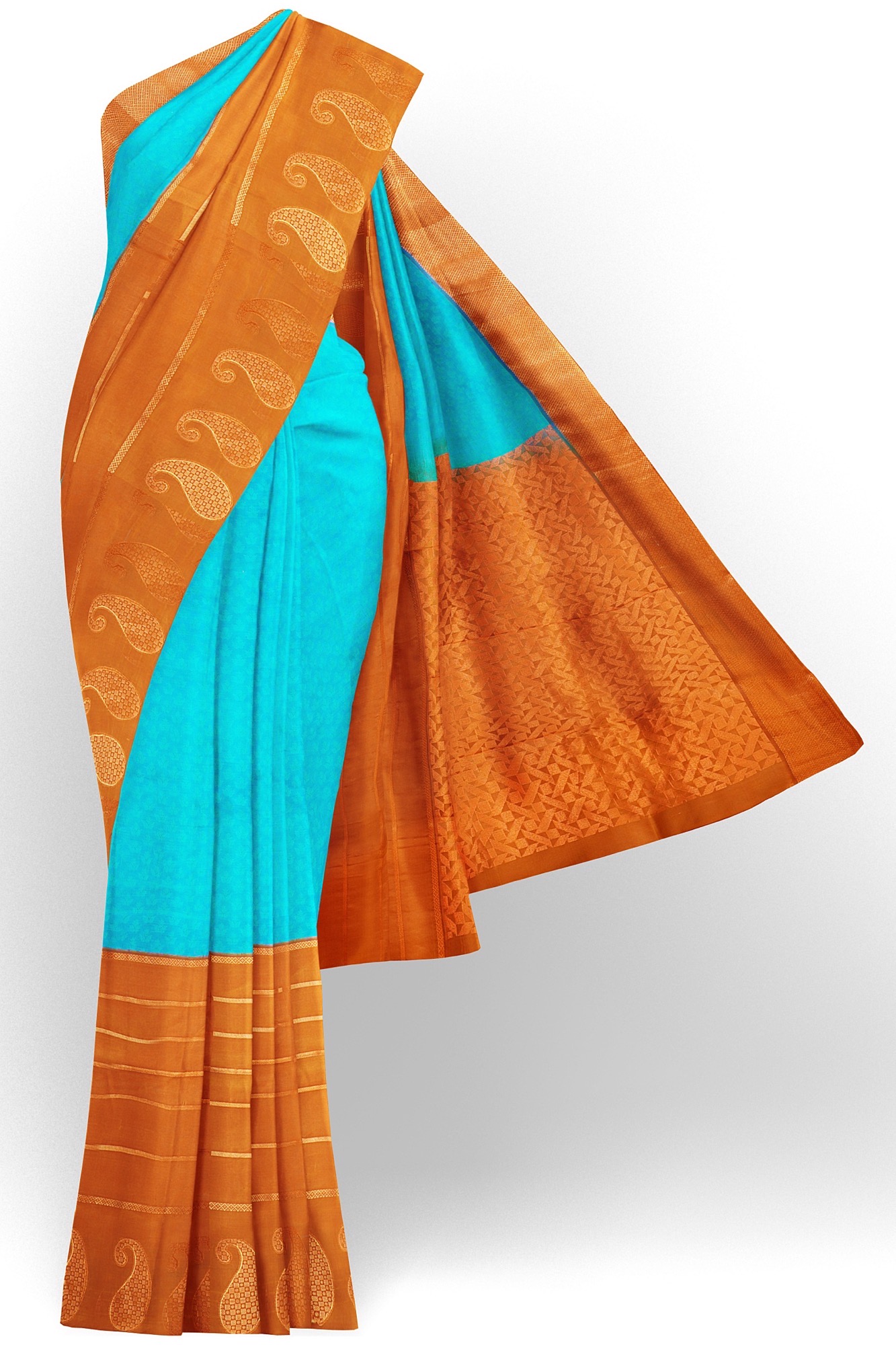 sri kumaran stores kanchipuram silk saree sky blue saree with brown border 2