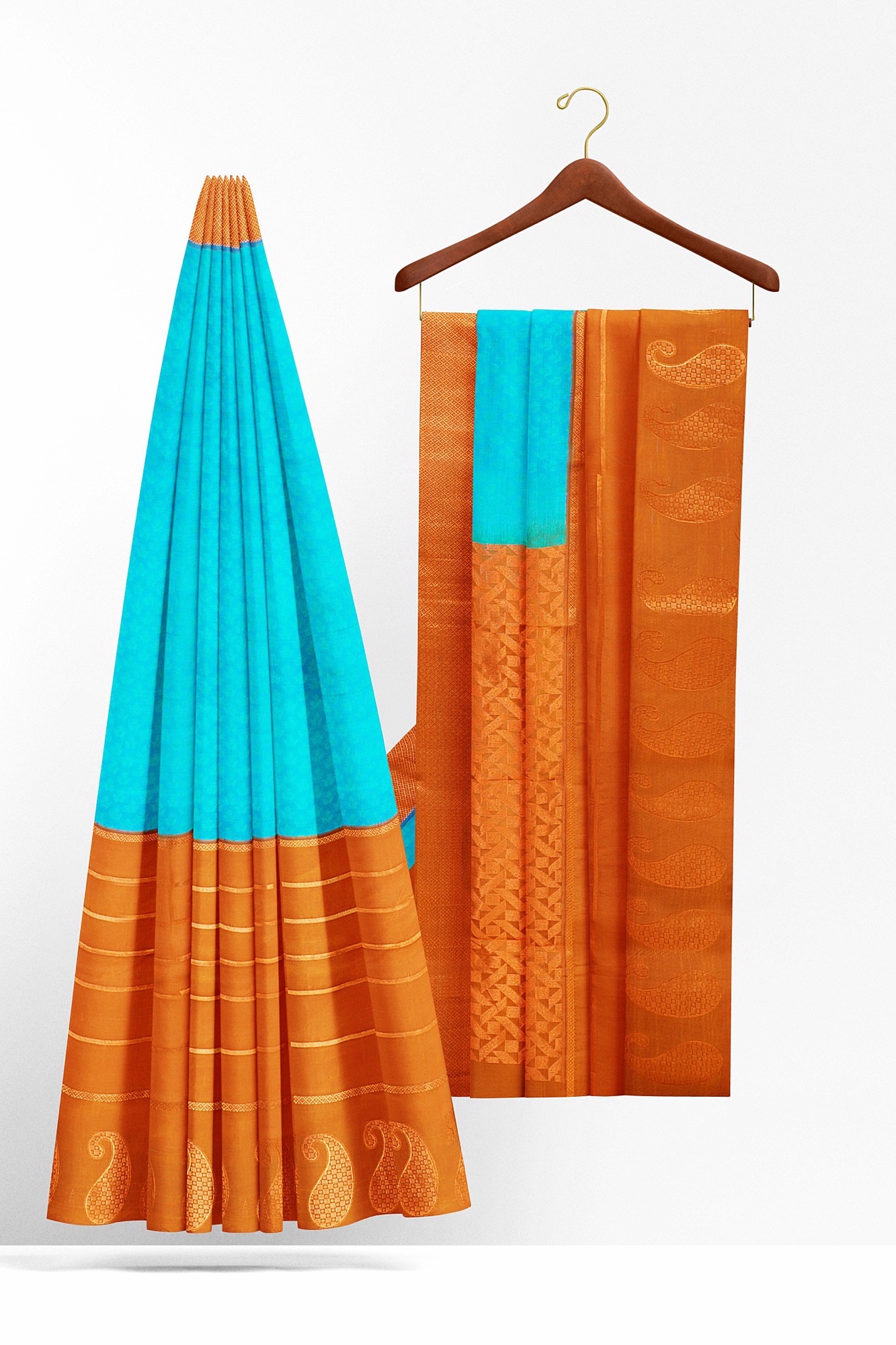 sri kumaran stores kanchipuram silk saree sky blue saree with brown border 3