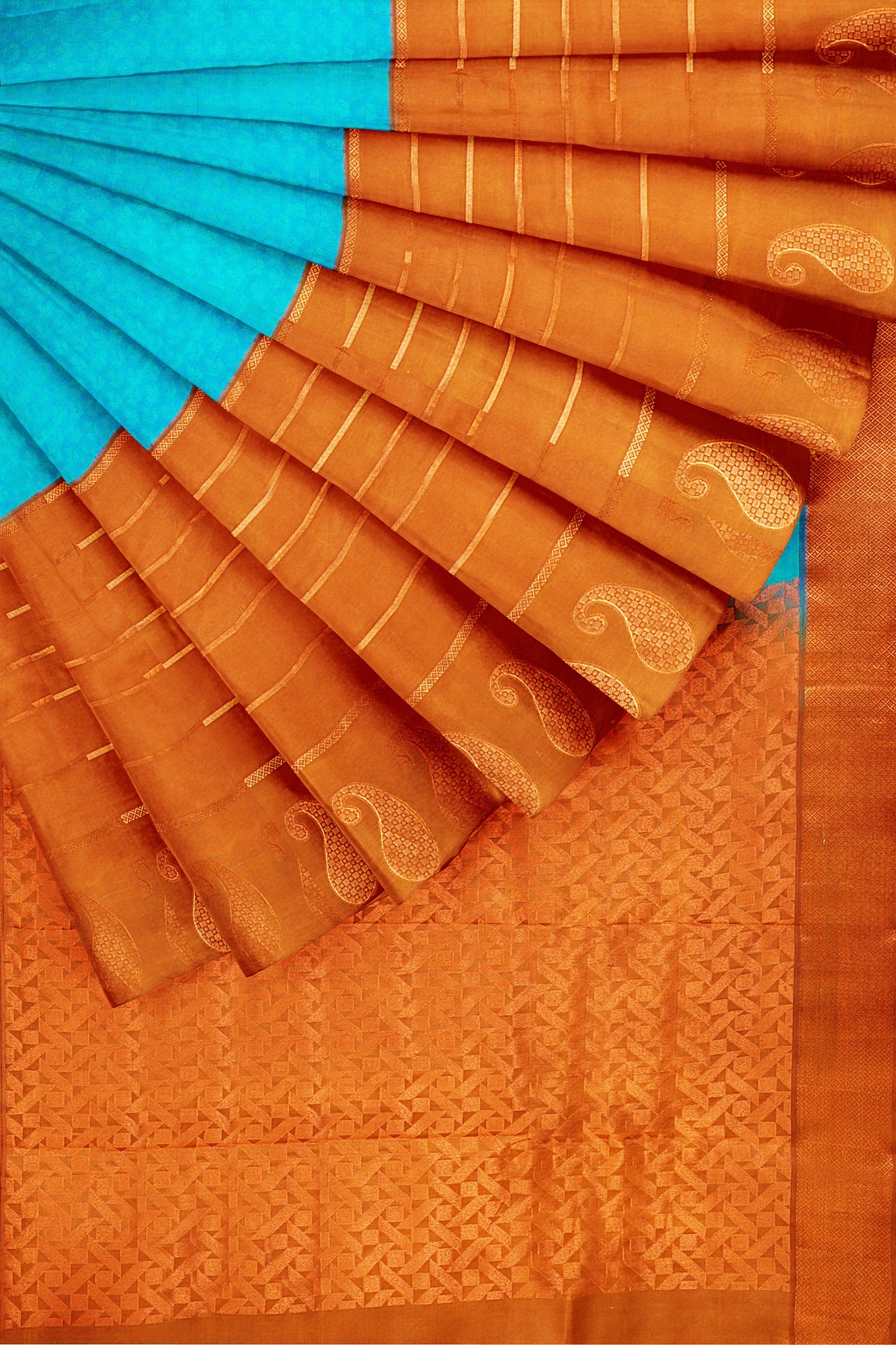 sri kumaran stores kanchipuram silk saree sky blue saree with brown border 4