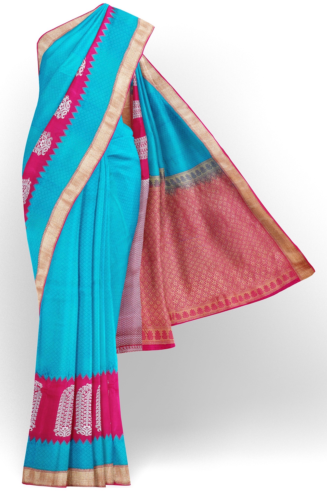 sri kumaran stores kanchipuram silk saree sky blue saree with golden border 2