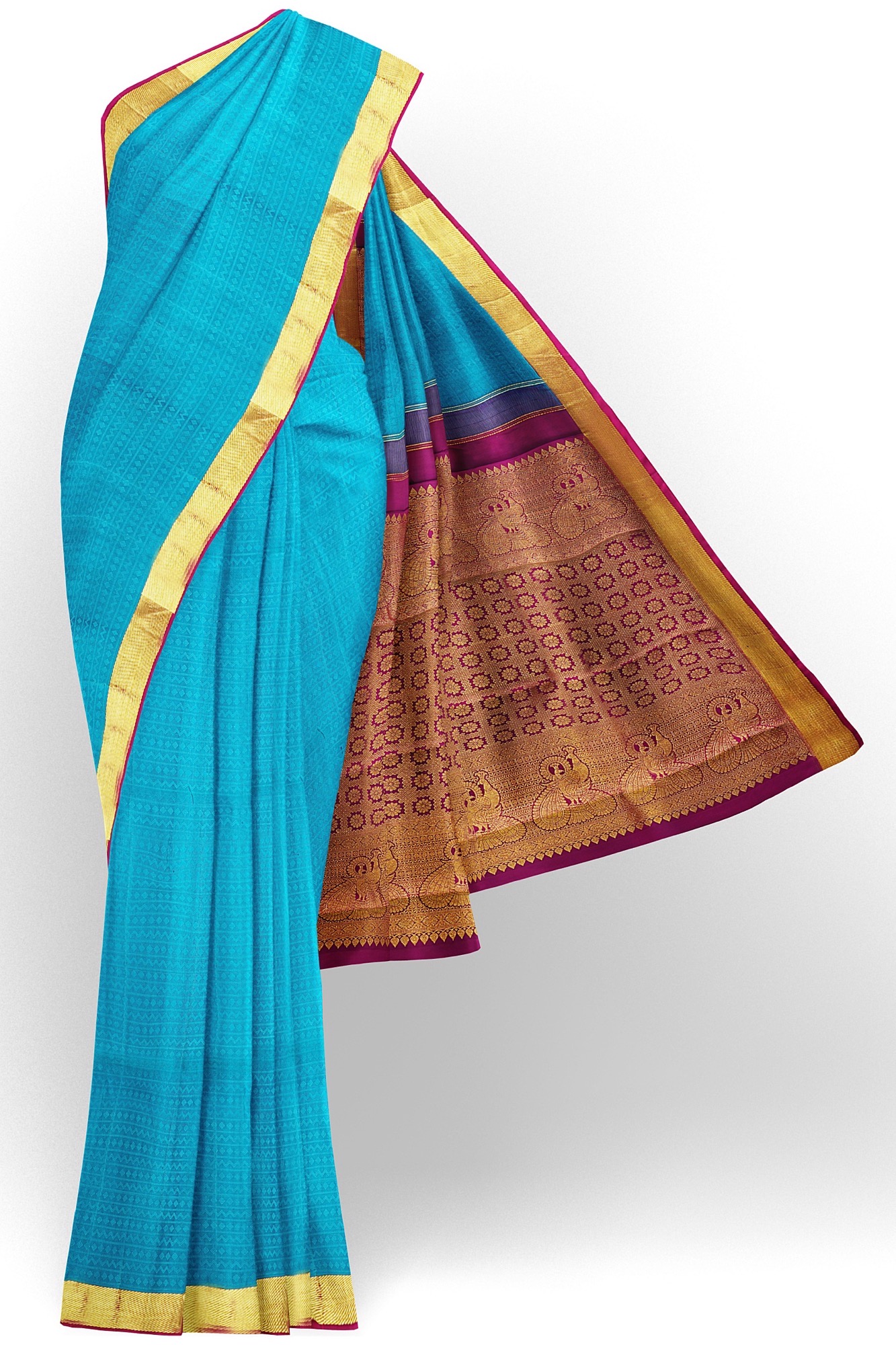 sri kumaran stores kanchipuram silk saree sky blue saree with golden border 1 2
