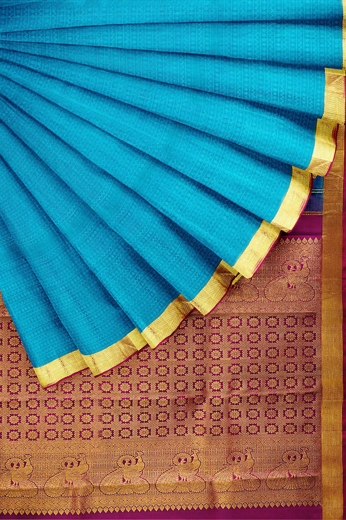 sri kumaran stores kanchipuram silk saree sky blue saree with golden border 1 4