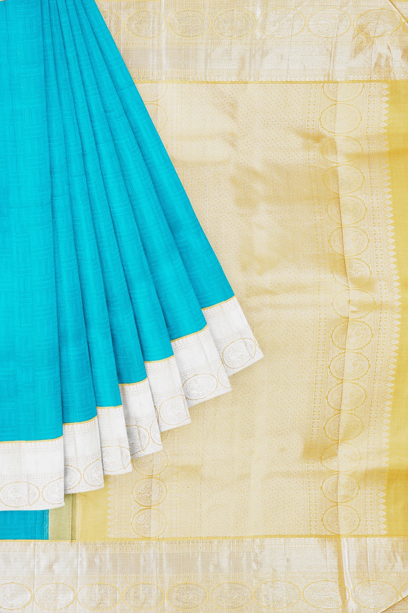 sri kumaran stores kanchipuram silk saree sky blue saree with silver colour border 1