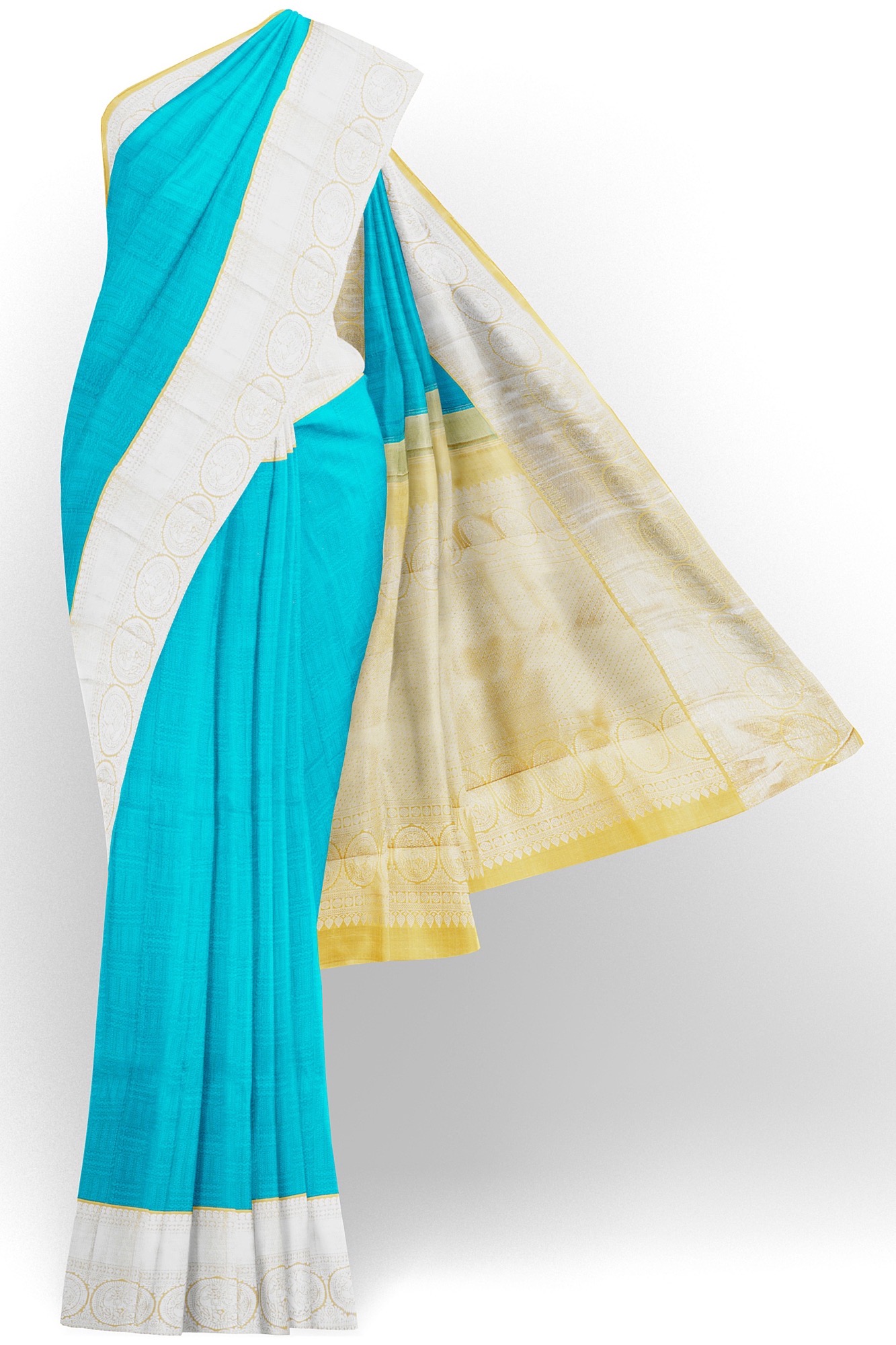 sri kumaran stores kanchipuram silk saree sky blue saree with silver colour border 2
