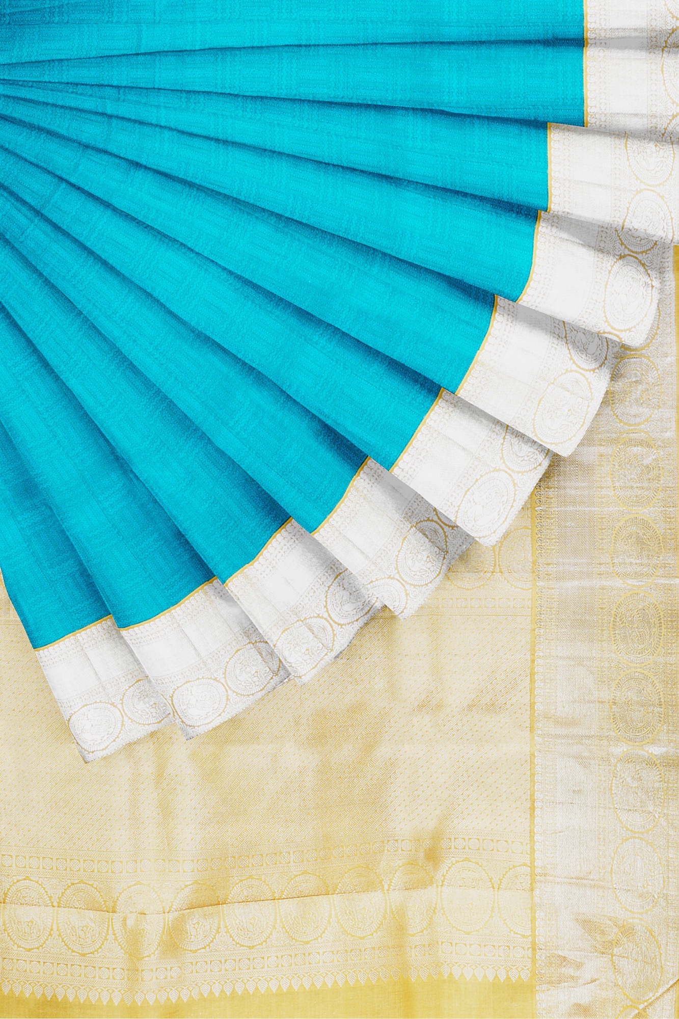sri kumaran stores kanchipuram silk saree sky blue saree with silver colour border 4