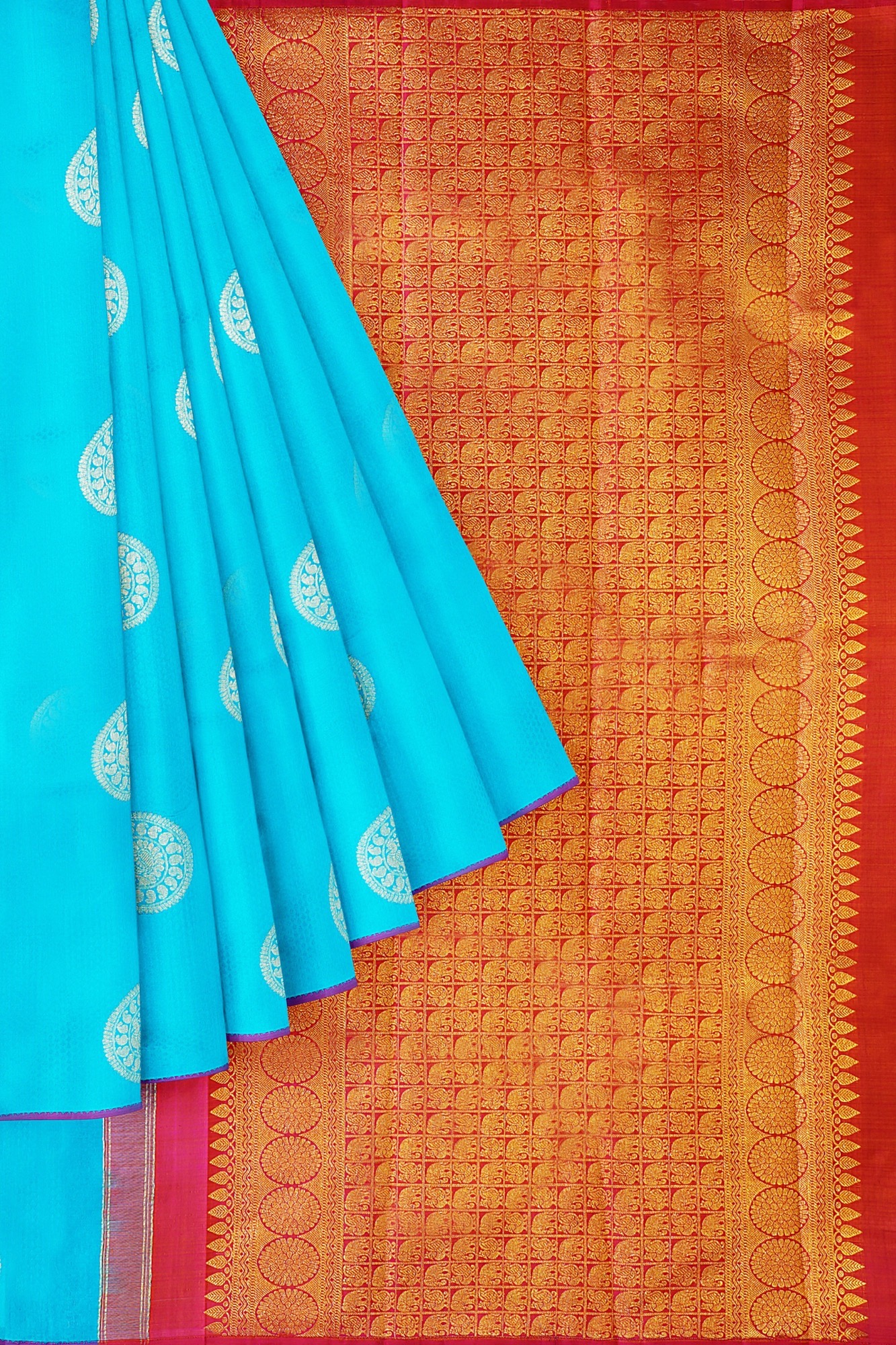 sri kumaran stores kanchipuram silk saree sky blue saree with sky blue border 1