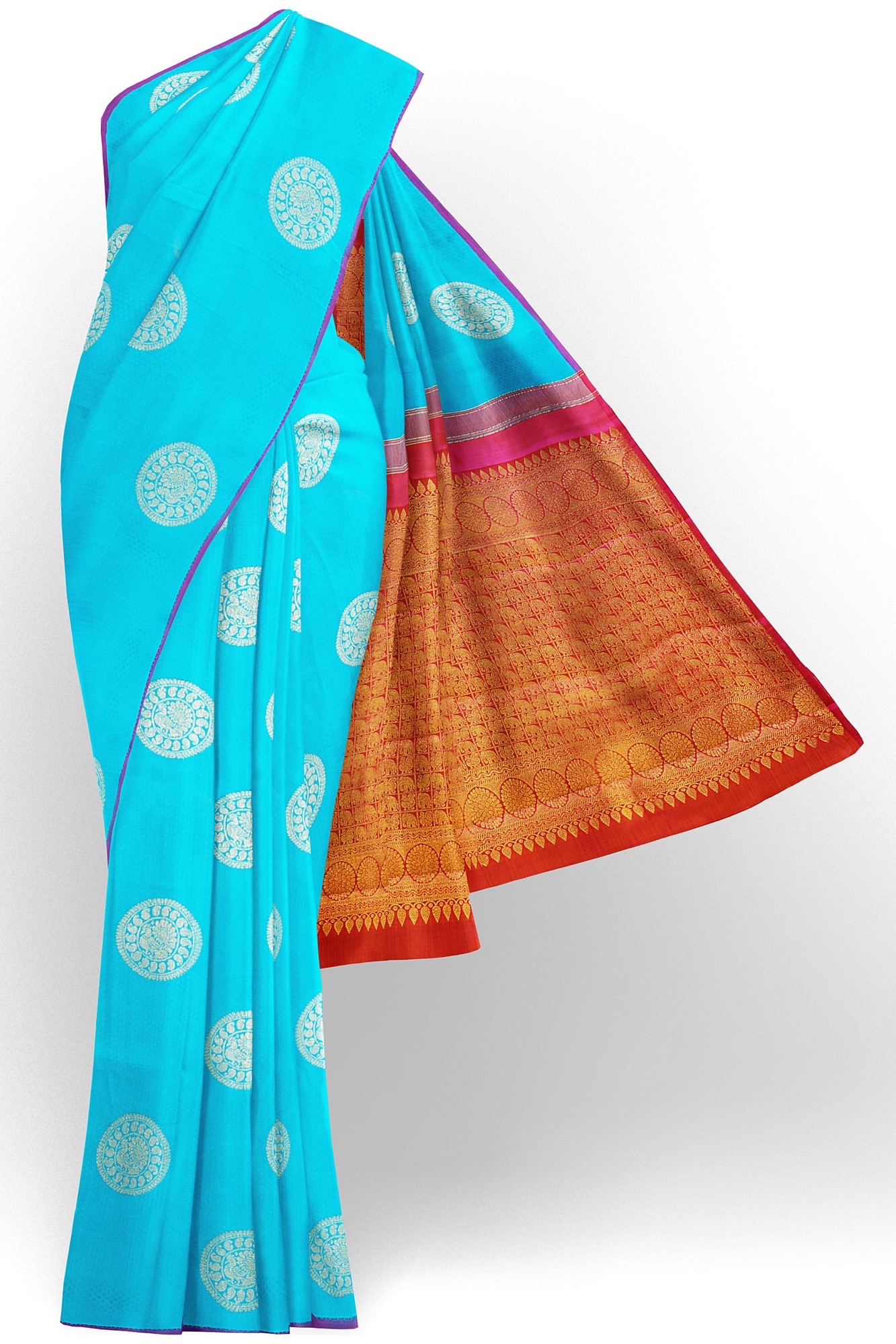 sri kumaran stores kanchipuram silk saree sky blue saree with sky blue border 2