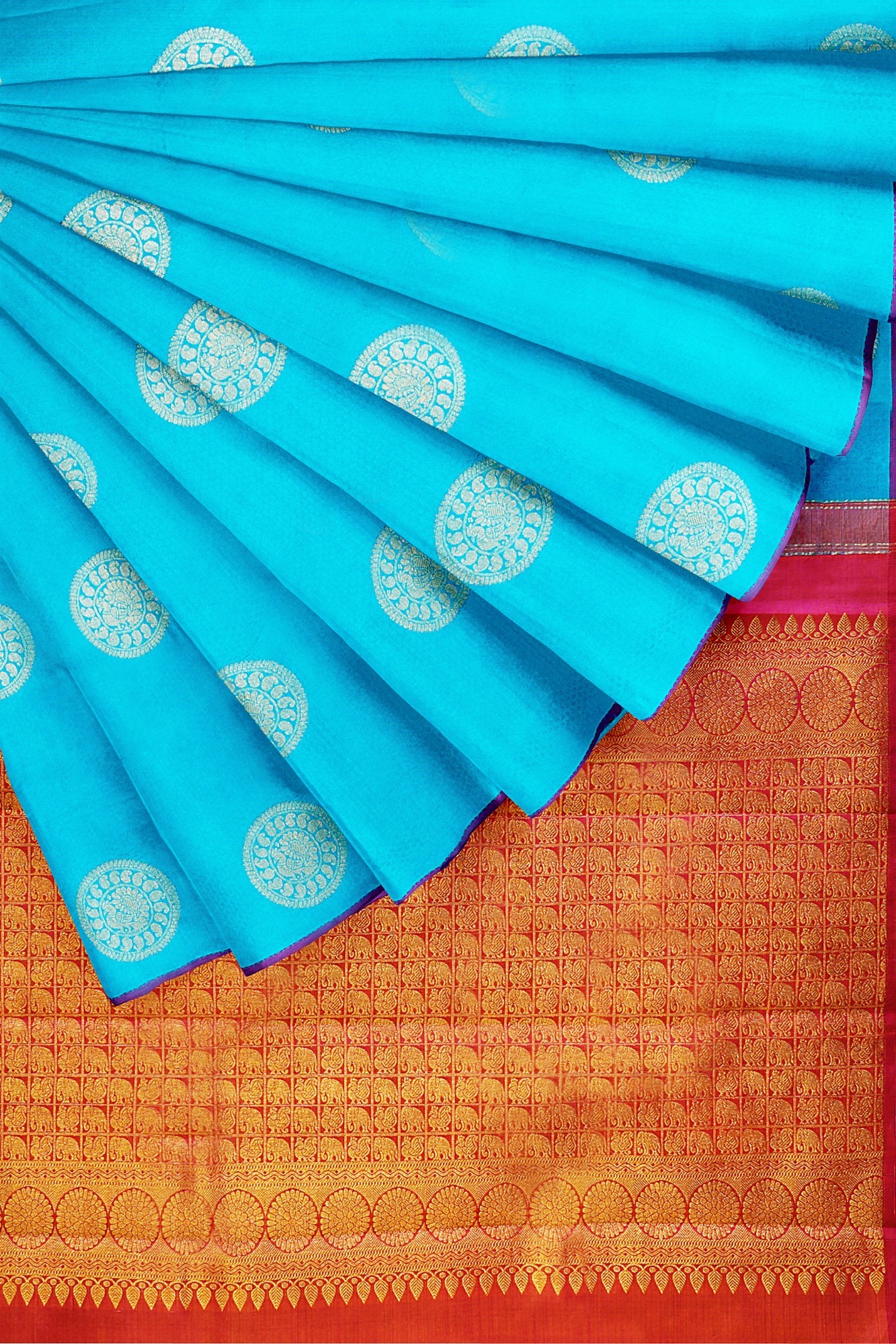 sri kumaran stores kanchipuram silk saree sky blue saree with sky blue border 4