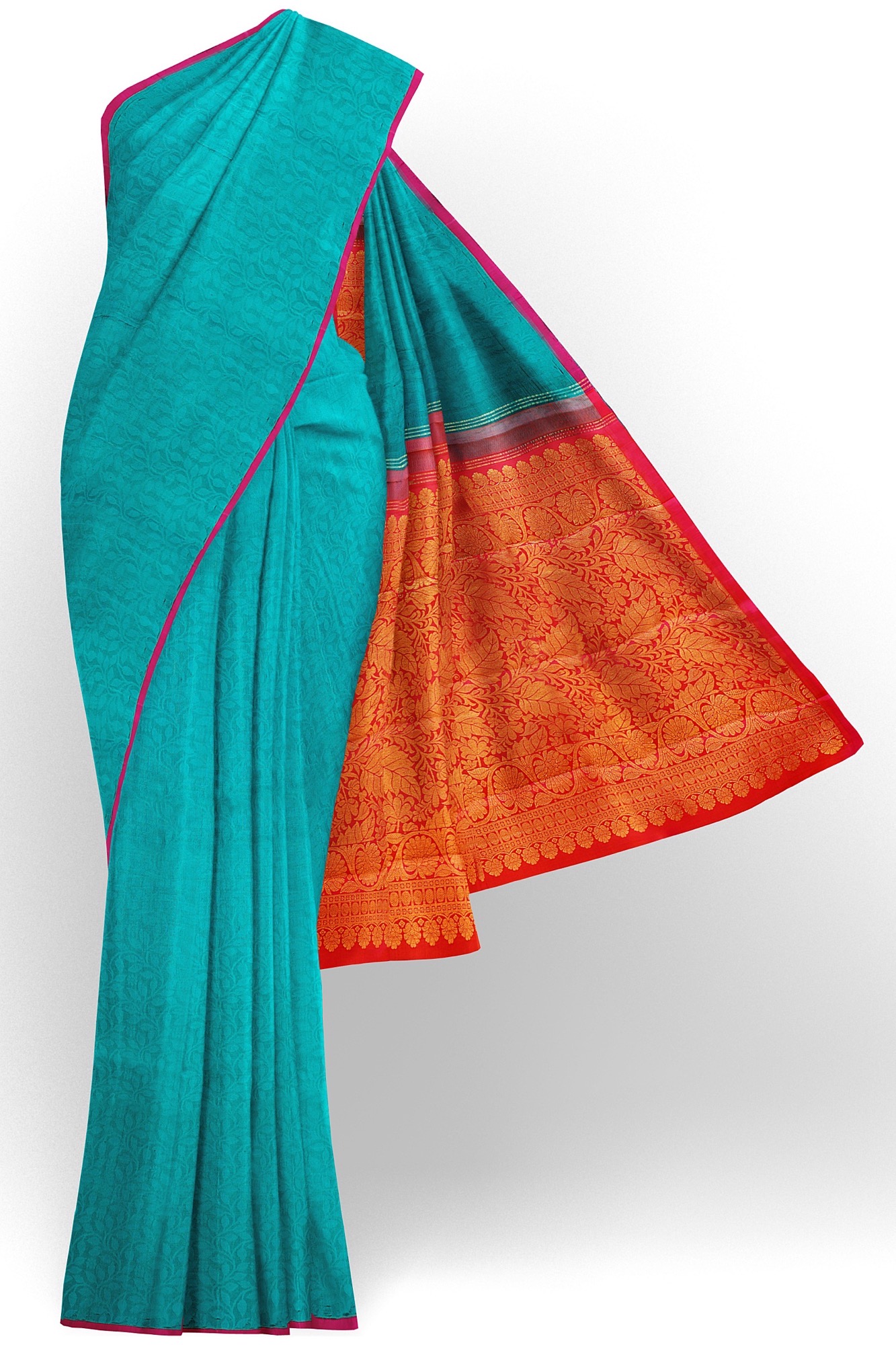 sri kumaran stores kanchipuram silk saree turquoise blue saree with turquoise blue border 2