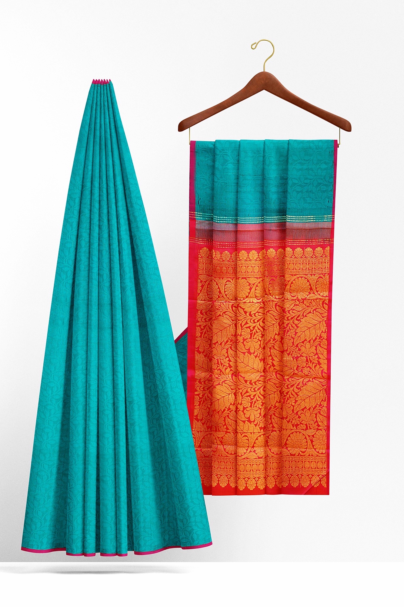sri kumaran stores kanchipuram silk saree turquoise blue saree with turquoise blue border 3