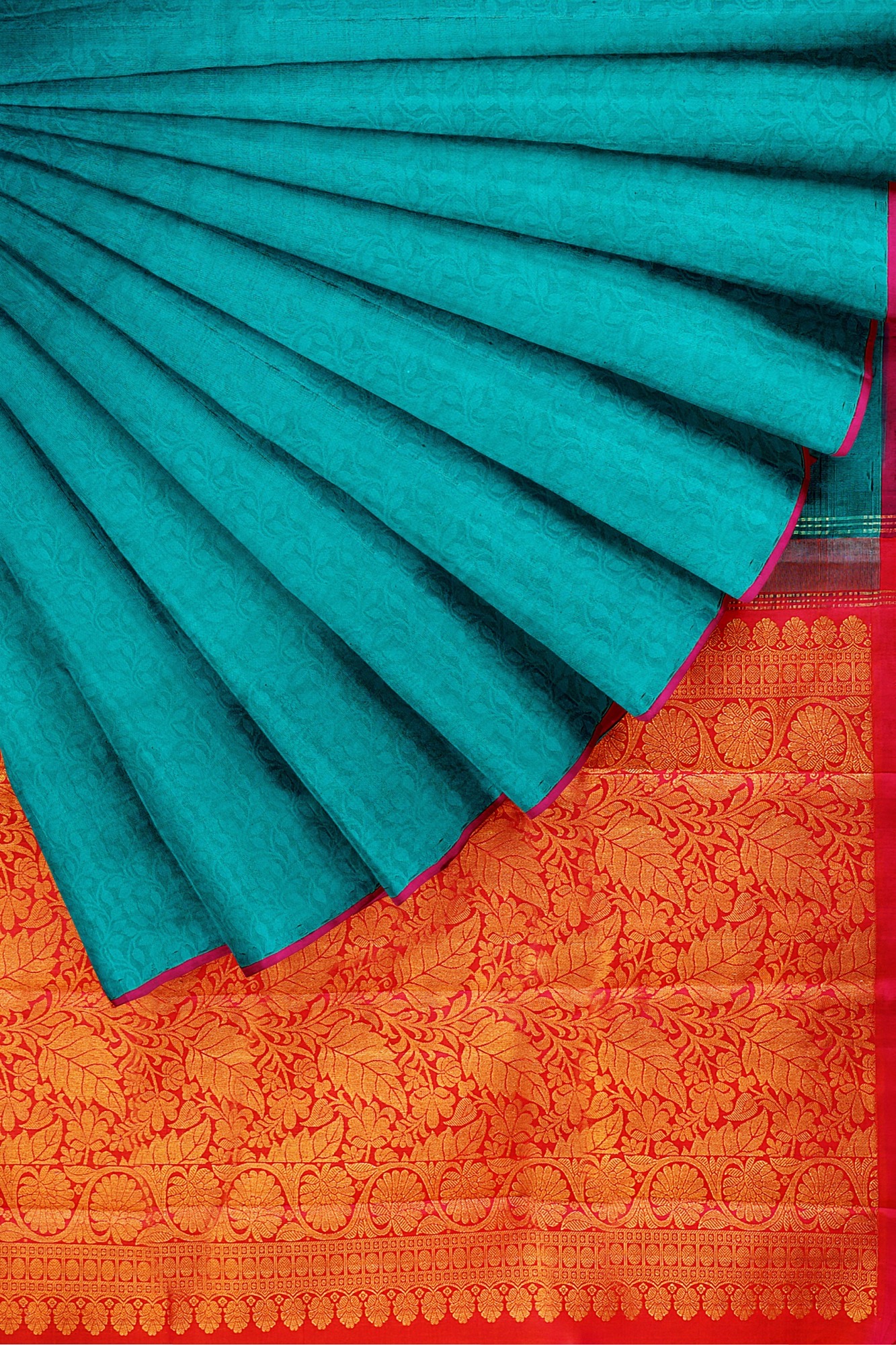 sri kumaran stores kanchipuram silk saree turquoise blue saree with turquoise blue border 4