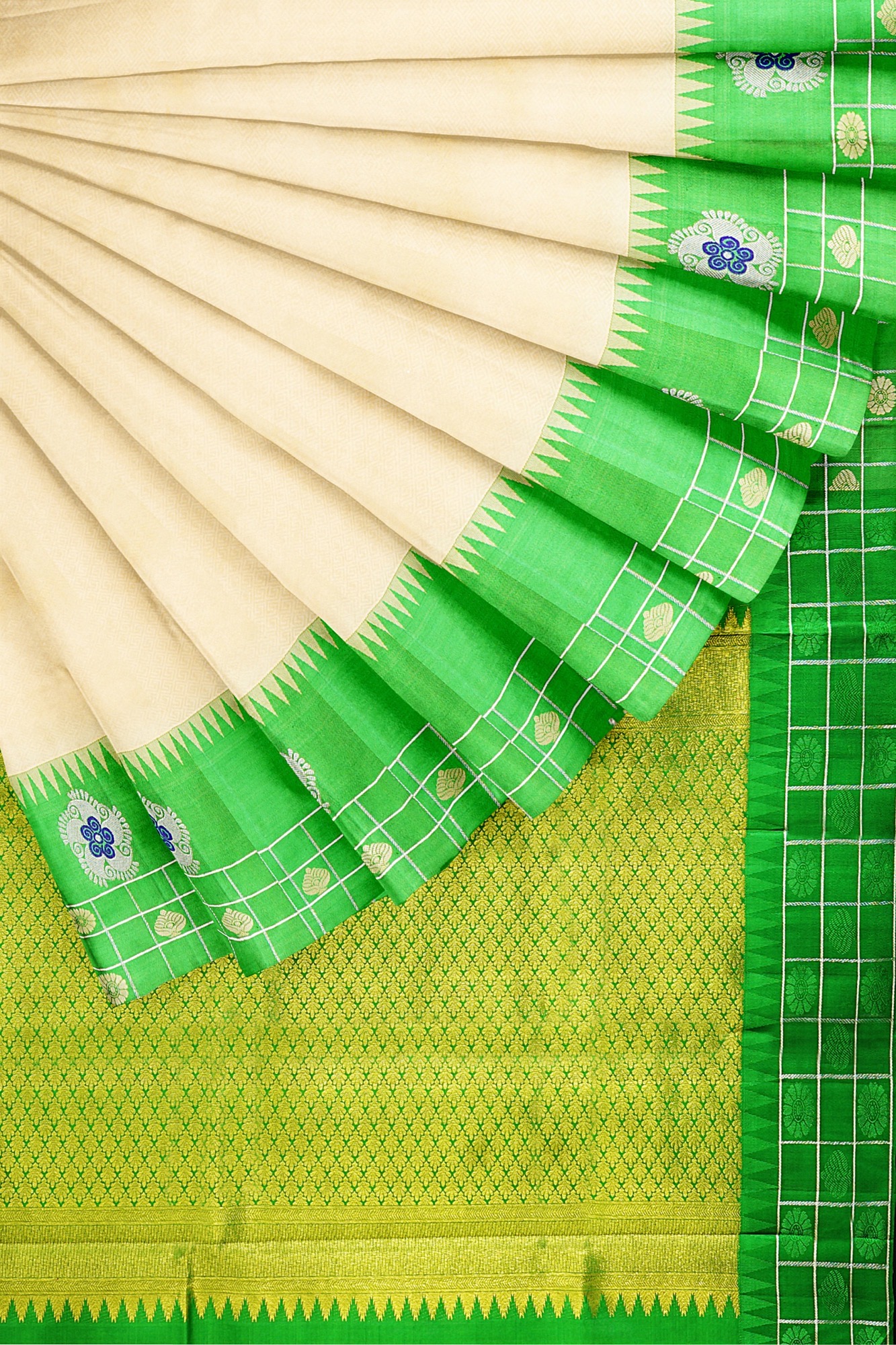 sri kumaran stores kanchipuram silk saree white saree with green border 4
