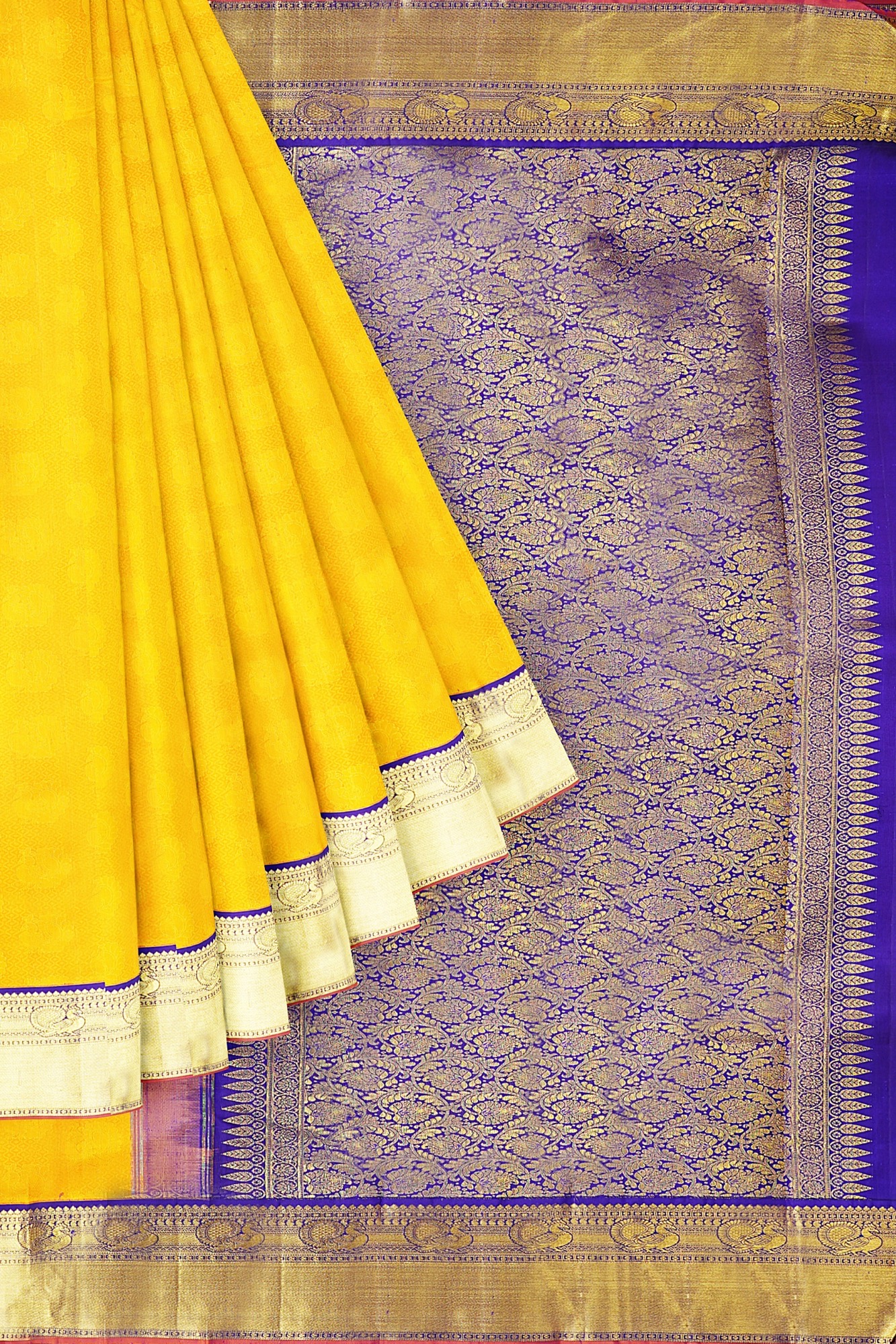 sri kumaran stores kanchipuram silk saree yellow saree with golden border 1